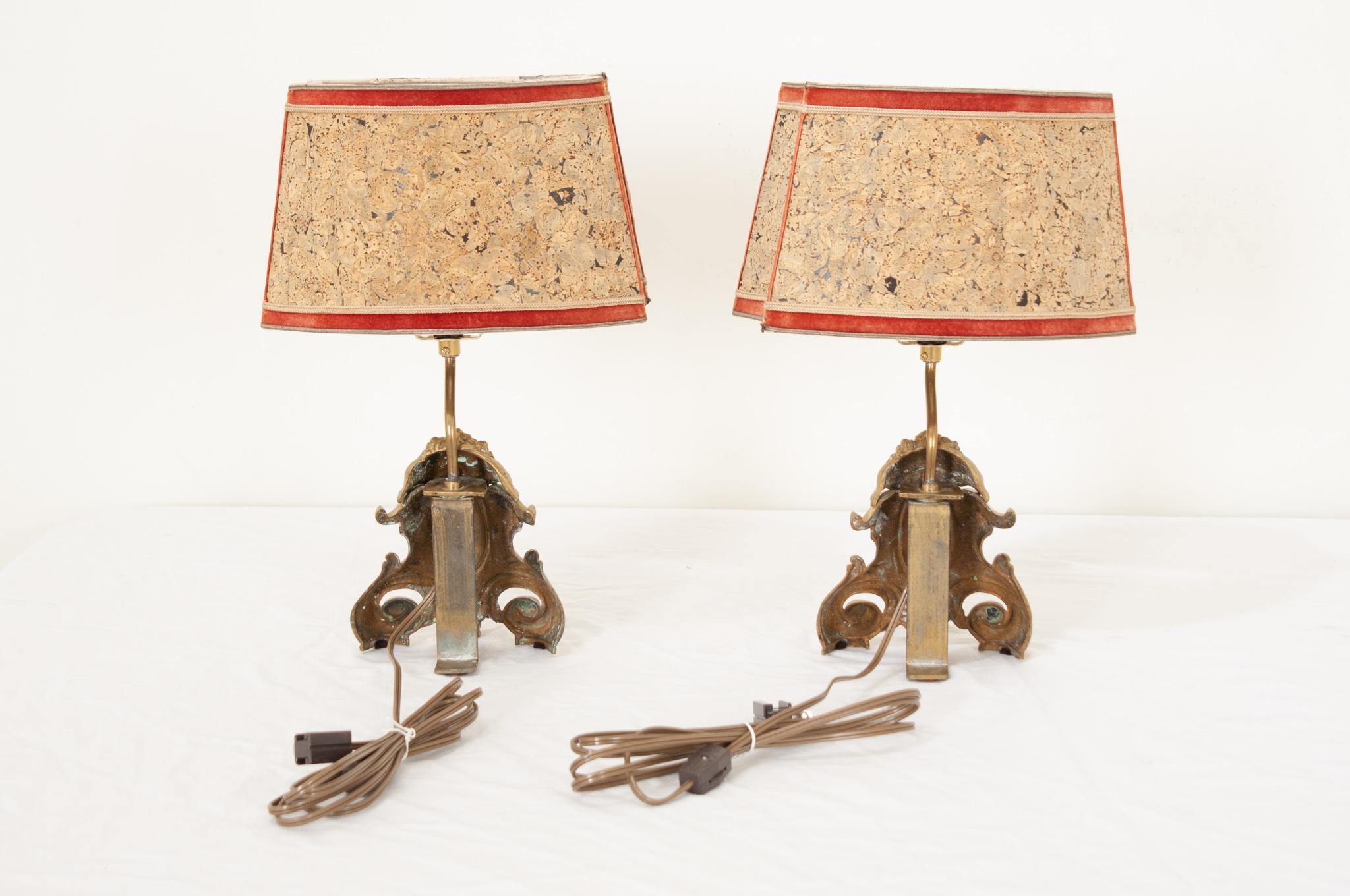Pair of French Cast Brass Lion Motif Table Lamps 3