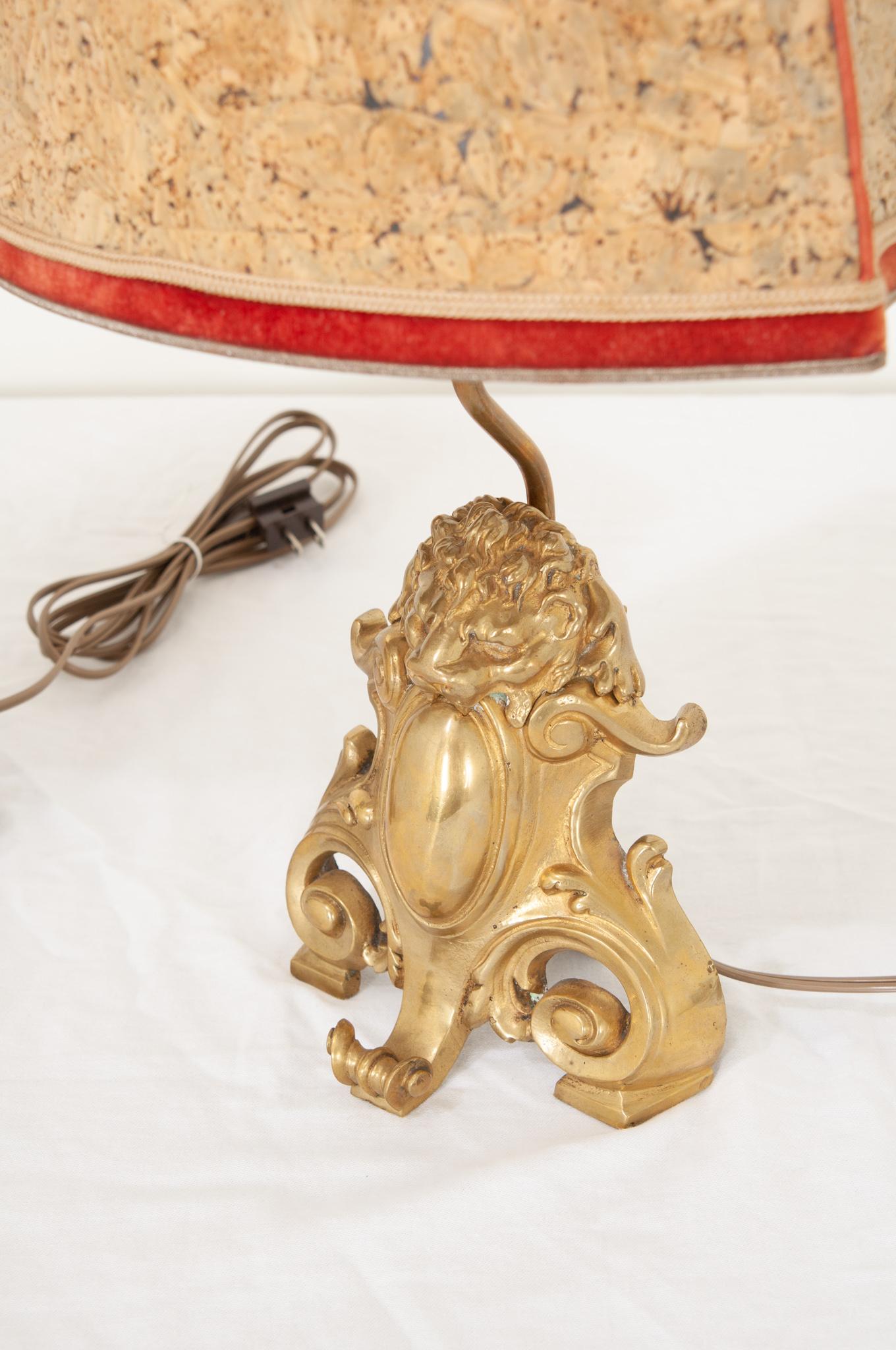 Paper Pair of French Cast Brass Lion Motif Table Lamps