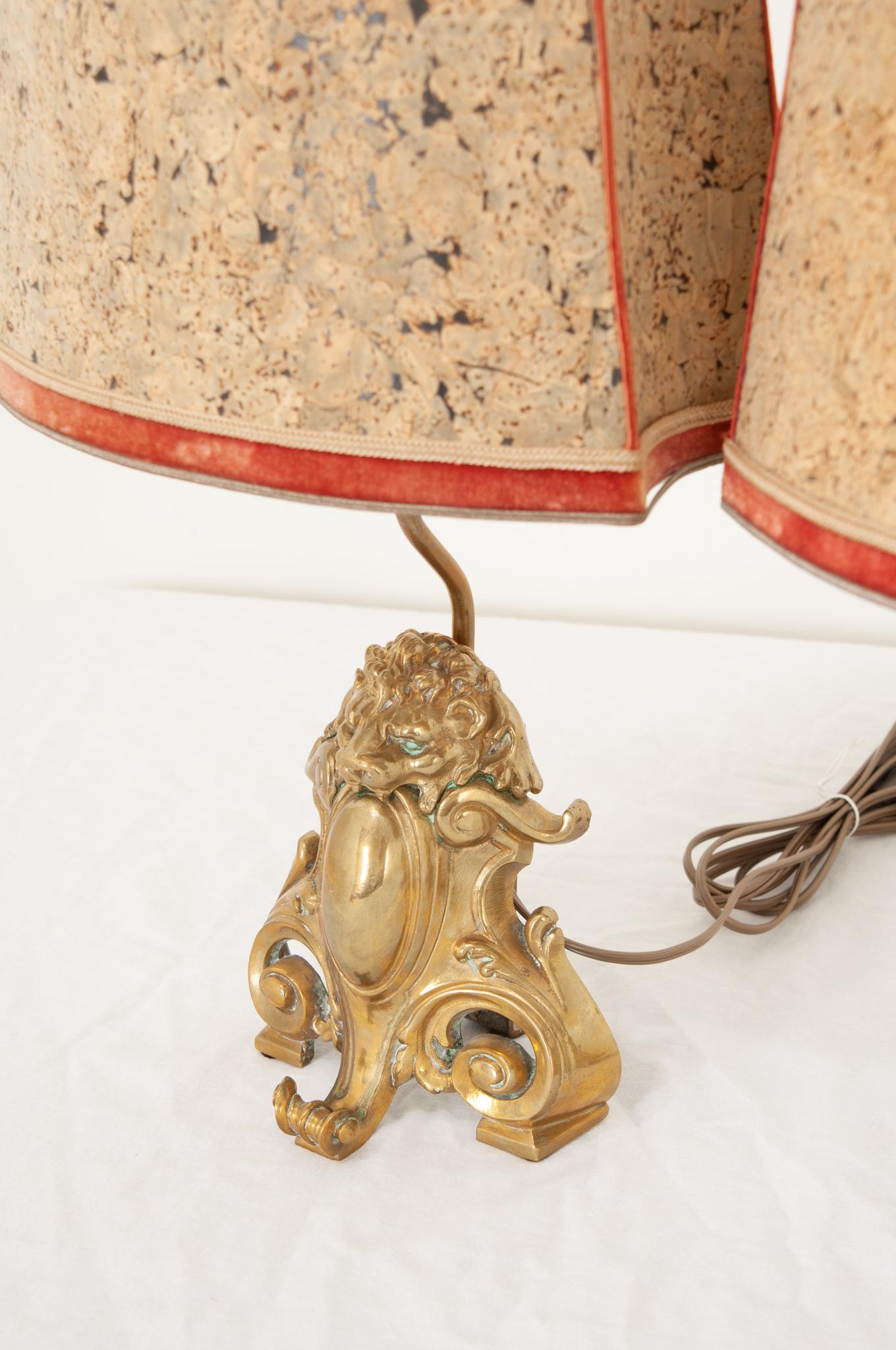 Pair of French Cast Brass Lion Motif Table Lamps 1