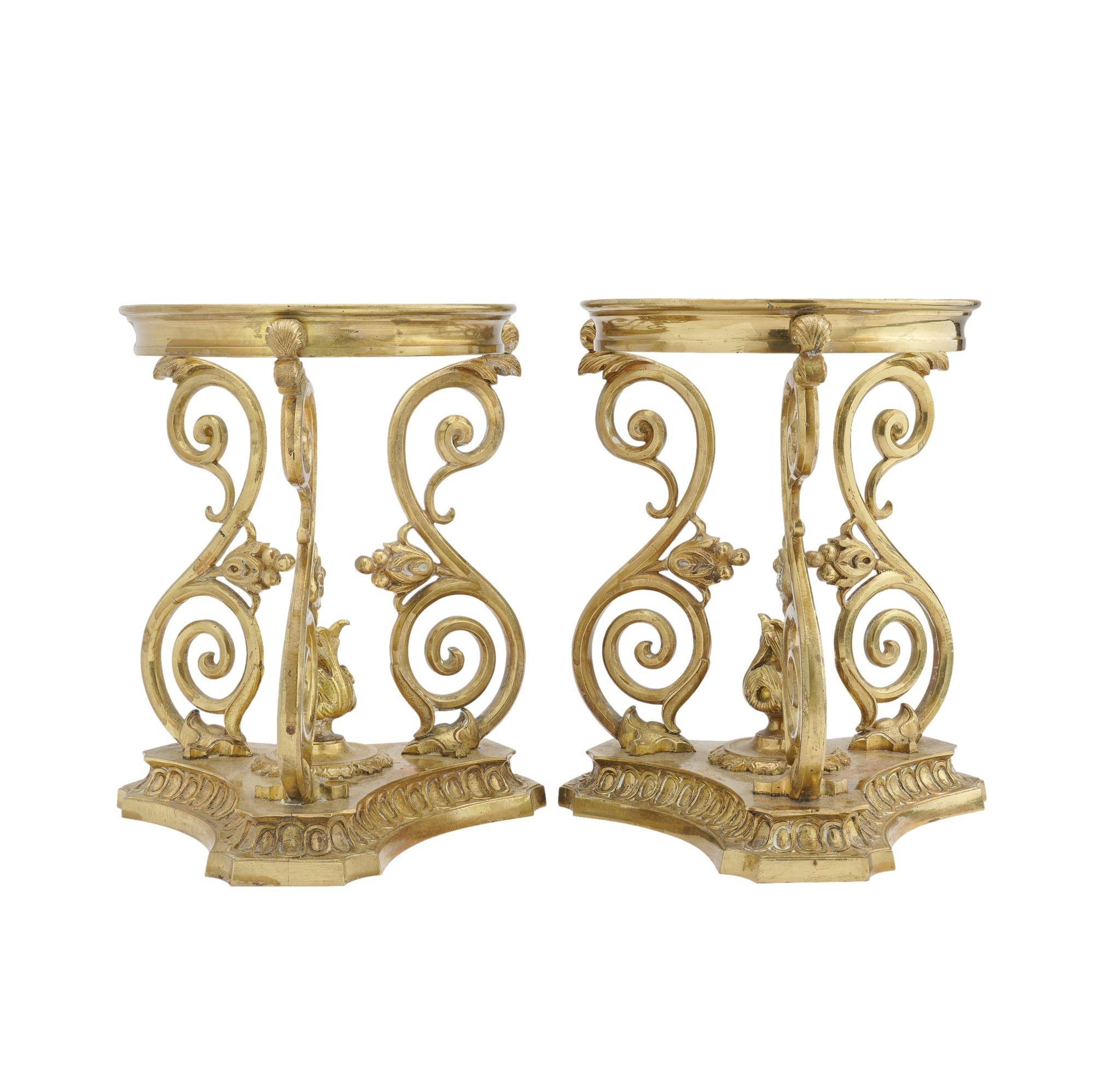 Pair of cast brass meridian oil lamp stands.
France, circa 1850.