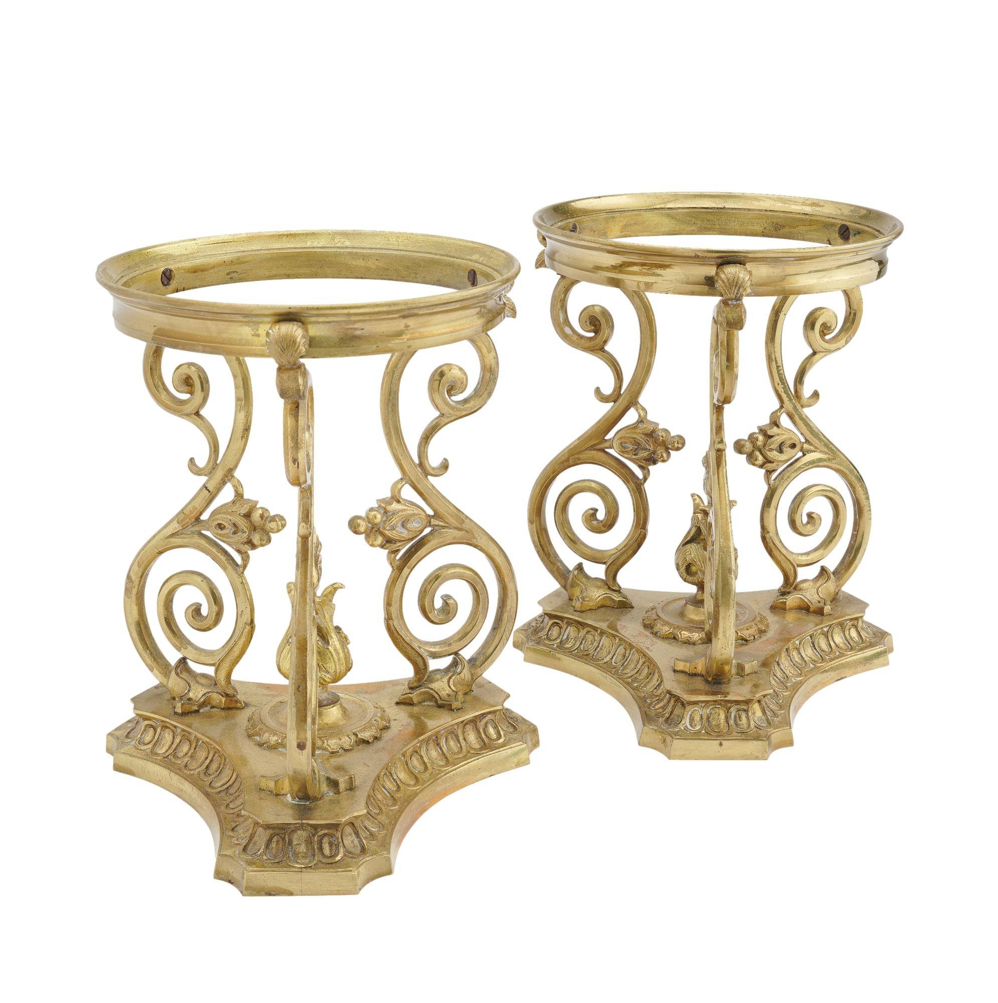 Pair of French cast brass meridian oil lamp stands, 1850 In Excellent Condition For Sale In Kenilworth, IL