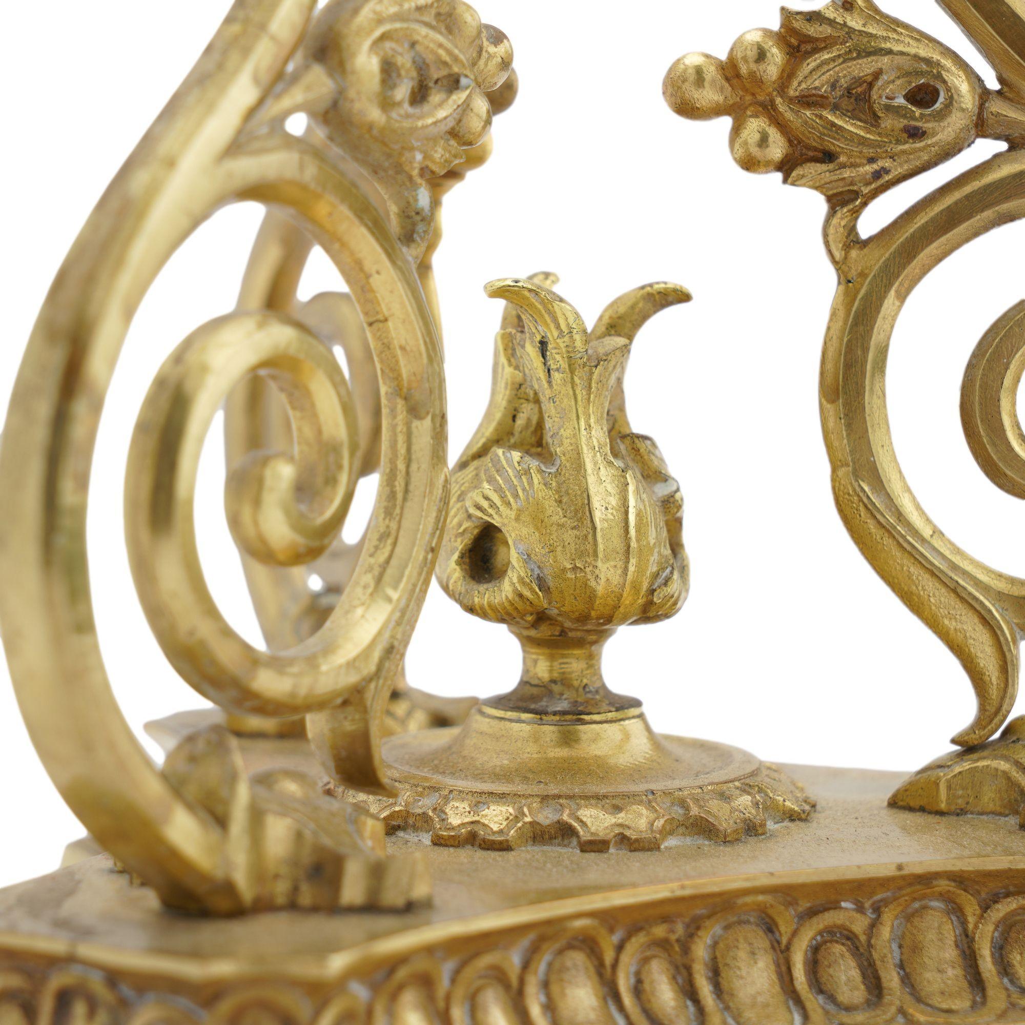 19th Century Pair of French cast brass meridian oil lamp stands, 1850 For Sale