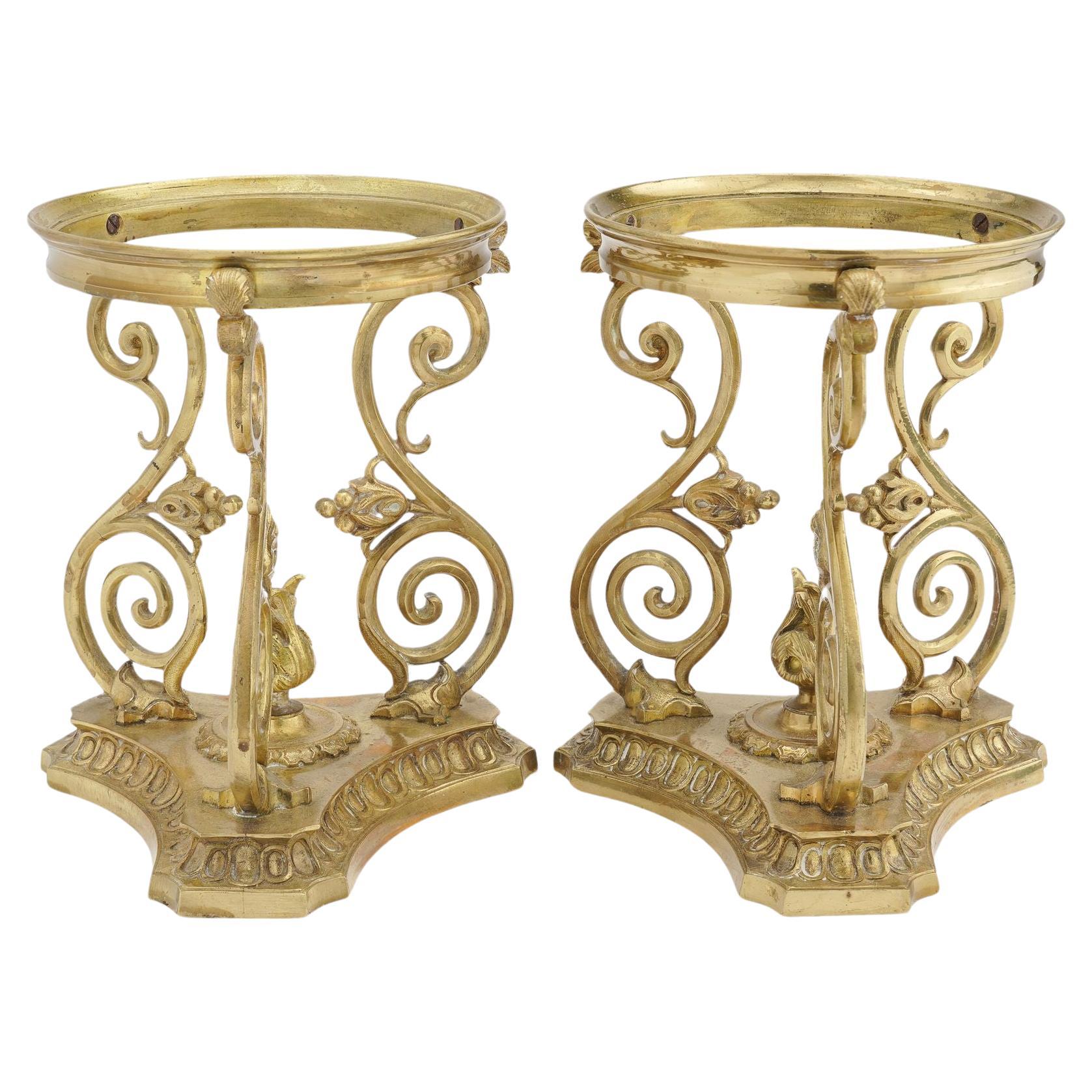 Pair of French cast brass meridian oil lamp stands, 1850 For Sale