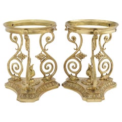 Used Pair of French cast brass meridian oil lamp stands, 1850