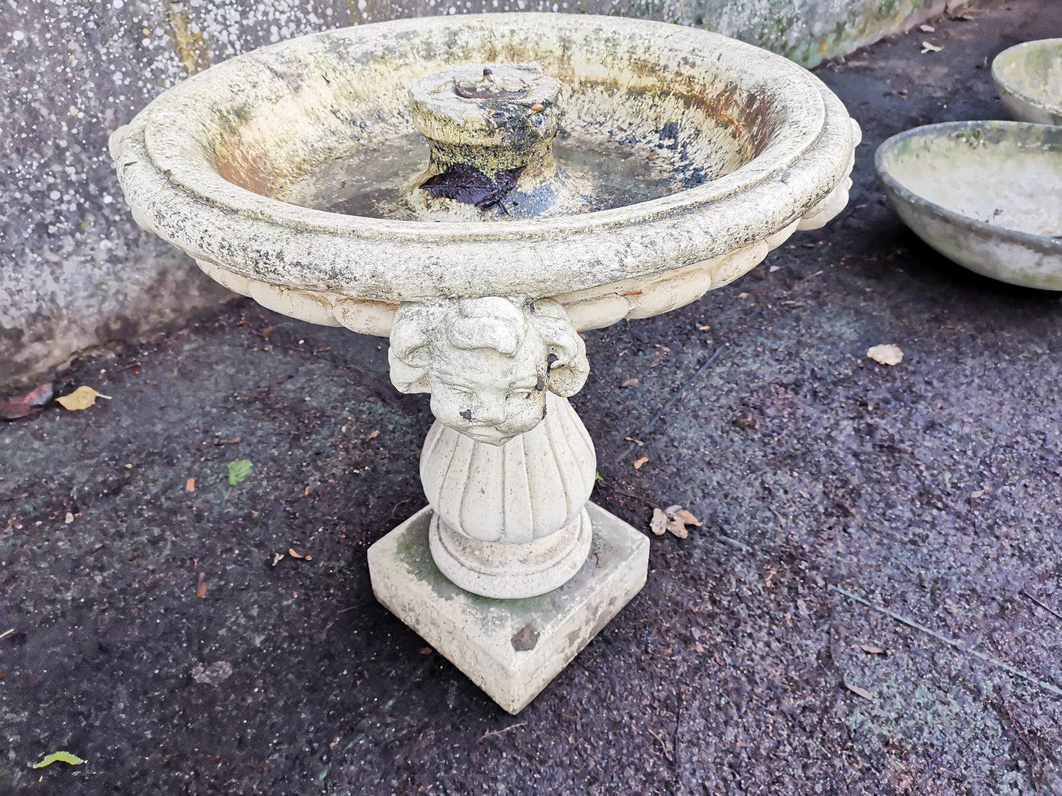 Pair of French Cast Concrete Garden Fountains with Medieval Heads to the Basins For Sale 5