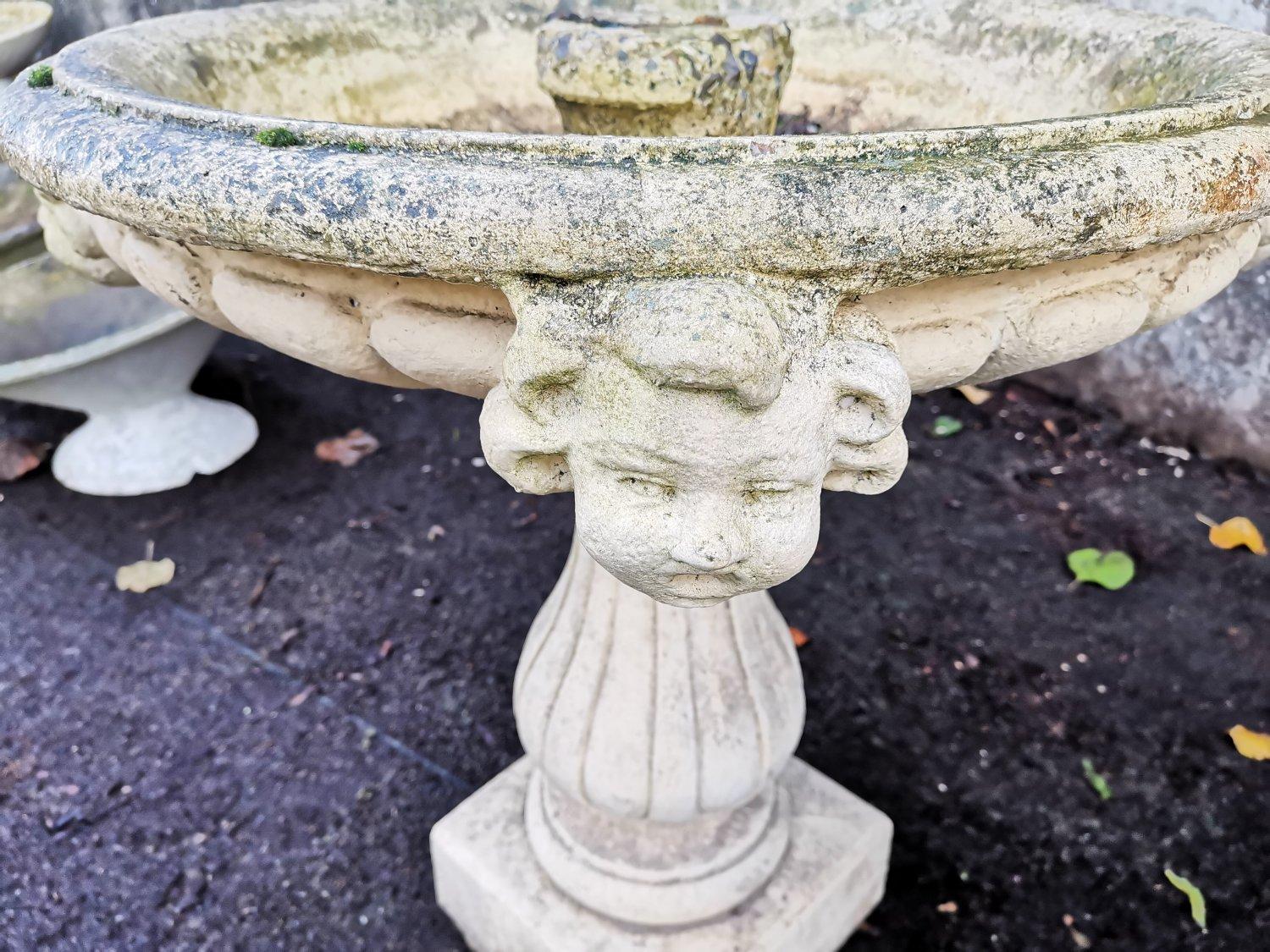 Pair of French Cast Concrete Garden Fountains with Medieval Heads to the Basins For Sale 11