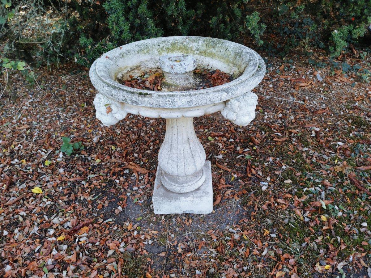 Pair of French Cast Concrete Garden Fountains with Medieval Heads to the Basins For Sale 1