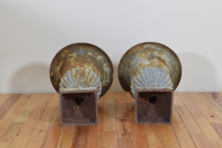 Pair of French Cast Iron and Parcel Painted Campana Form Urns Early 20th Century For Sale 5