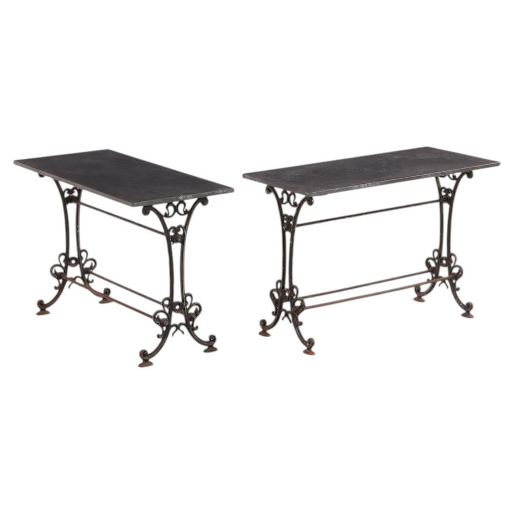 Pair of French Cast Iron and Stone Tables, 19th C.
