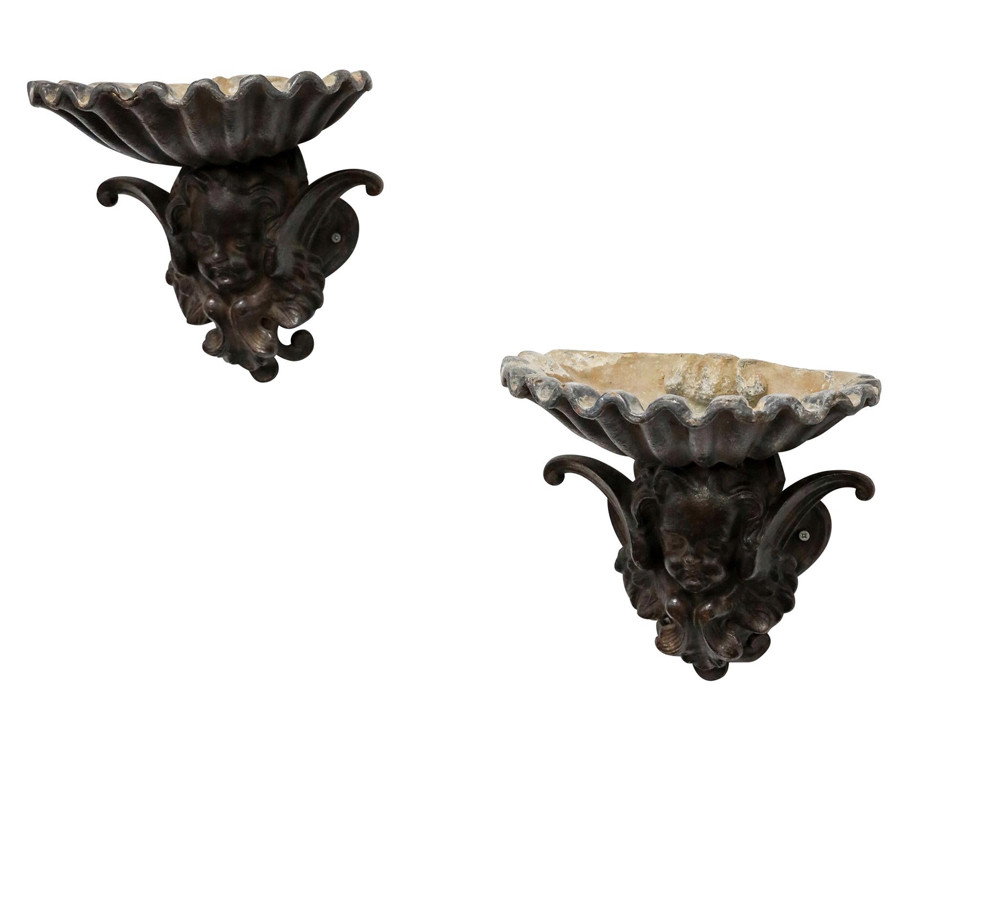 Pair of French Cast Iron Angel Head Vessels For Sale 2