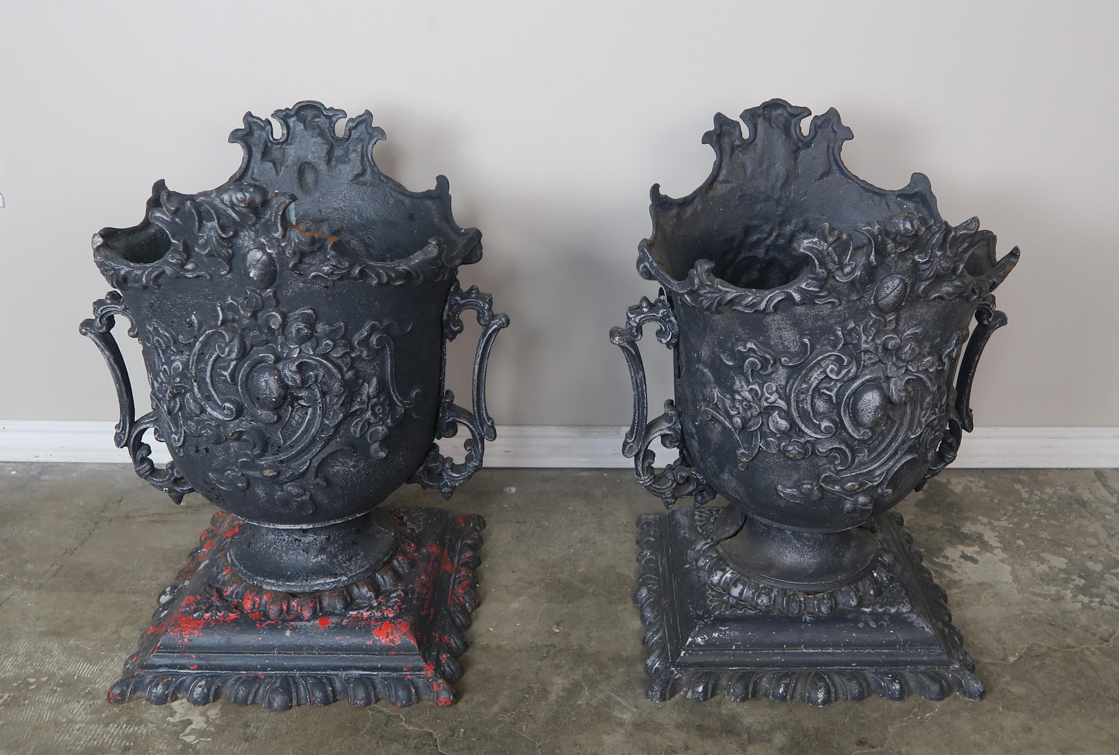 Rococo Pair of French Cast Iron Garden Planters, circa 1900