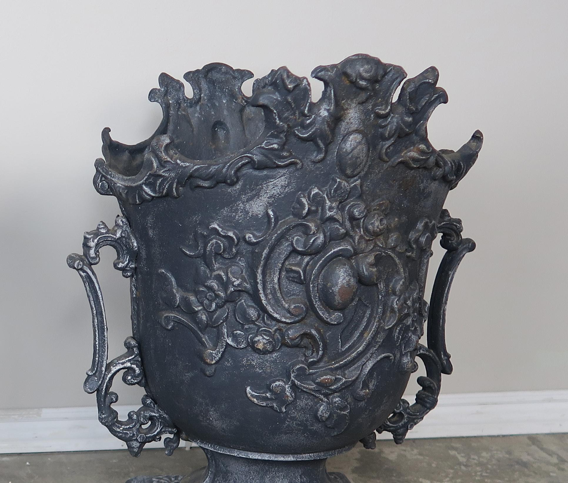 Paint Pair of French Cast Iron Garden Planters, circa 1900