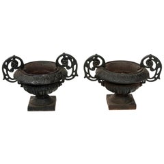 Pair of French Cast Iron Garden Urns