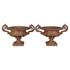 Pair of 19th Century French Cast Iron Garden Urns