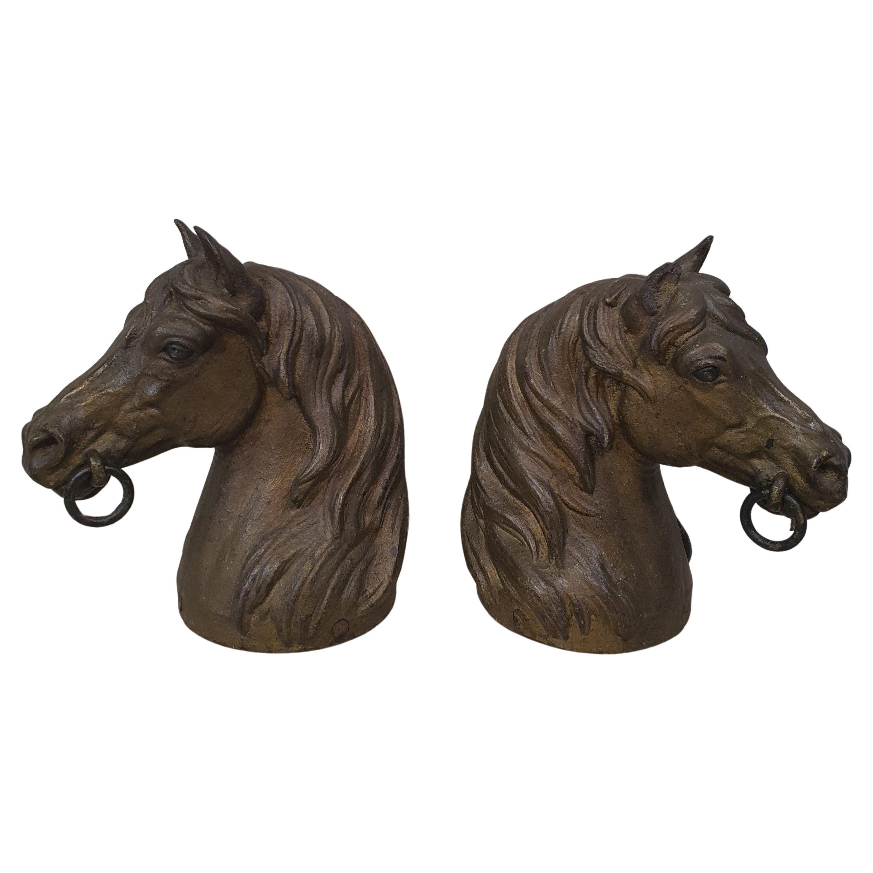 Pair of French Cast Iron Hitching Post Horse Heads