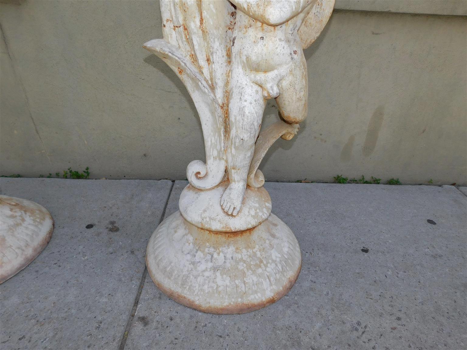 Pair of French Cast Iron Painted Cherub & Foliage Garden Torchieres, Circa 1820 For Sale 5