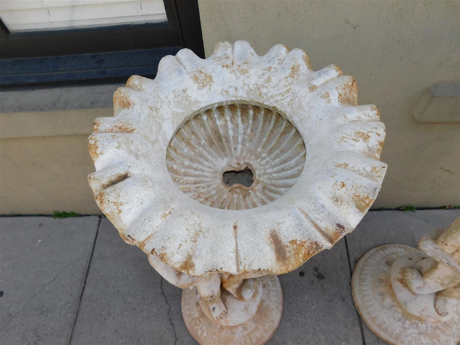 Pair of French Cast Iron Painted Cherub & Foliage Garden Torchieres, Circa 1820 For Sale 6