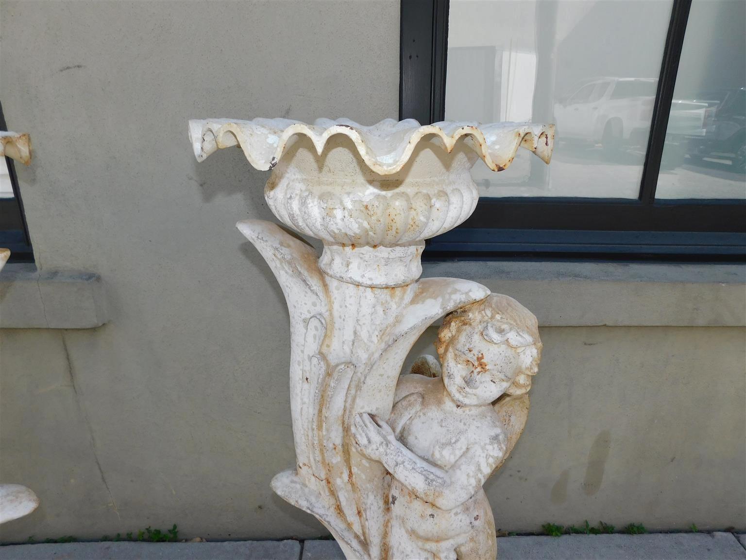 Pair of French Cast Iron Painted Cherub & Foliage Garden Torchieres, Circa 1820 For Sale 3