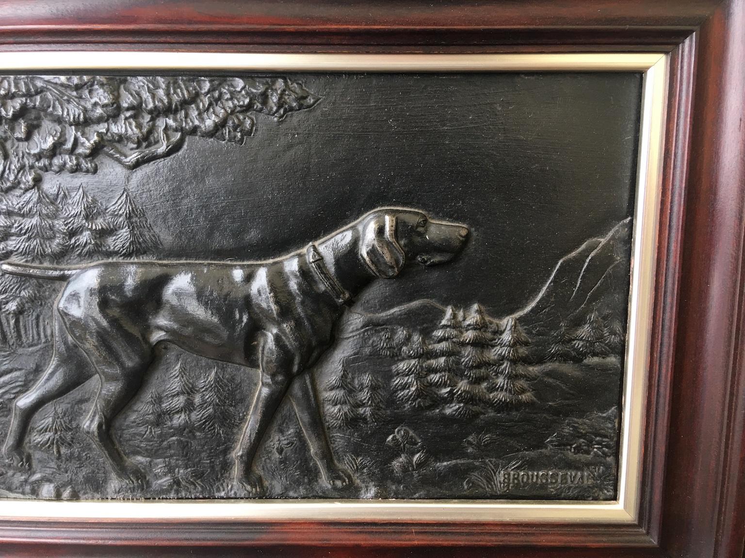 Pair of French Cast Metal Reliefs / Plaques of Hunting Dogs, circa 1910 In Good Condition In Richmond, Surrey