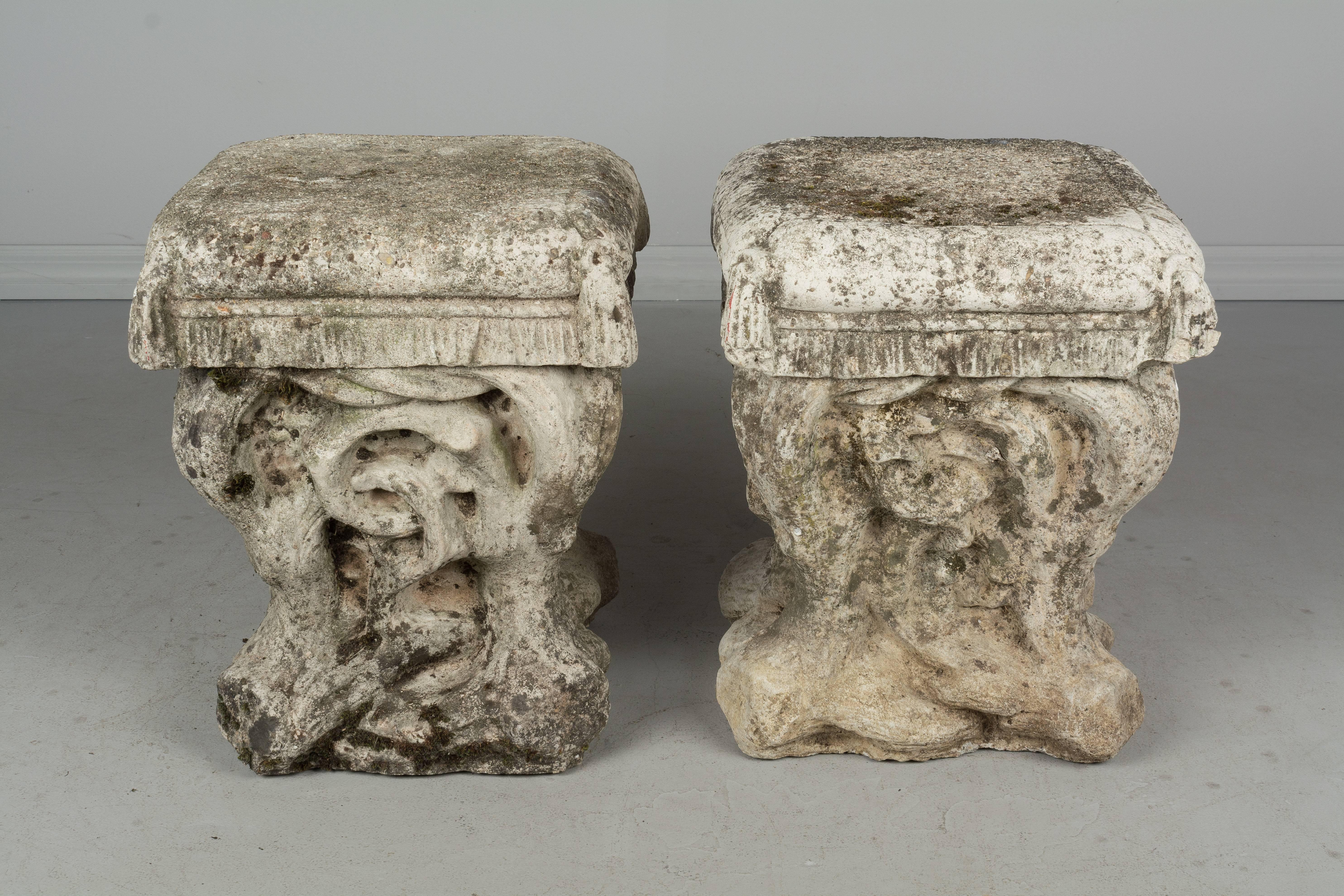 French Provincial Pair of French Cast Stone Garden Stools
