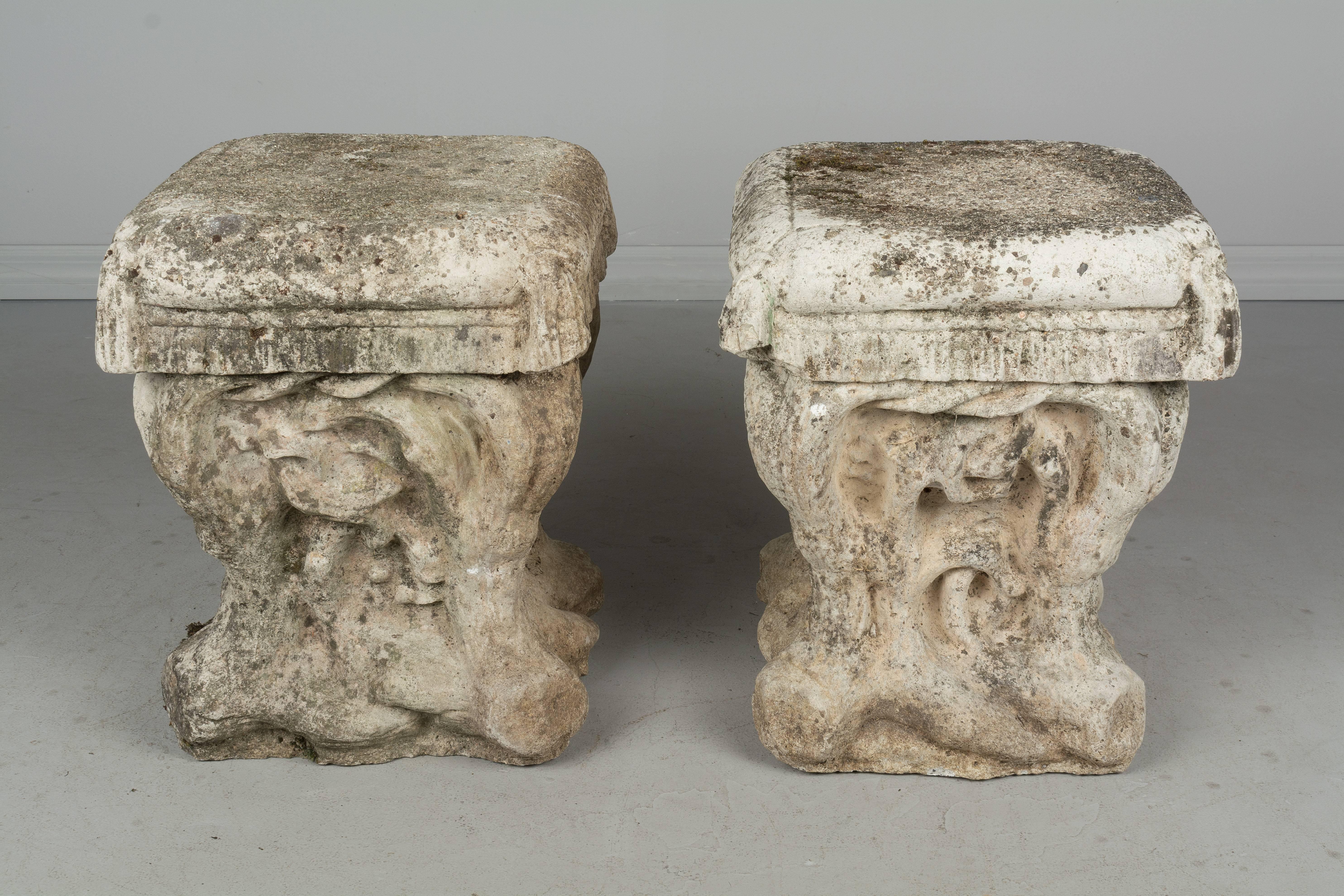 Pair of French Cast Stone Garden Stools In Good Condition In Winter Park, FL