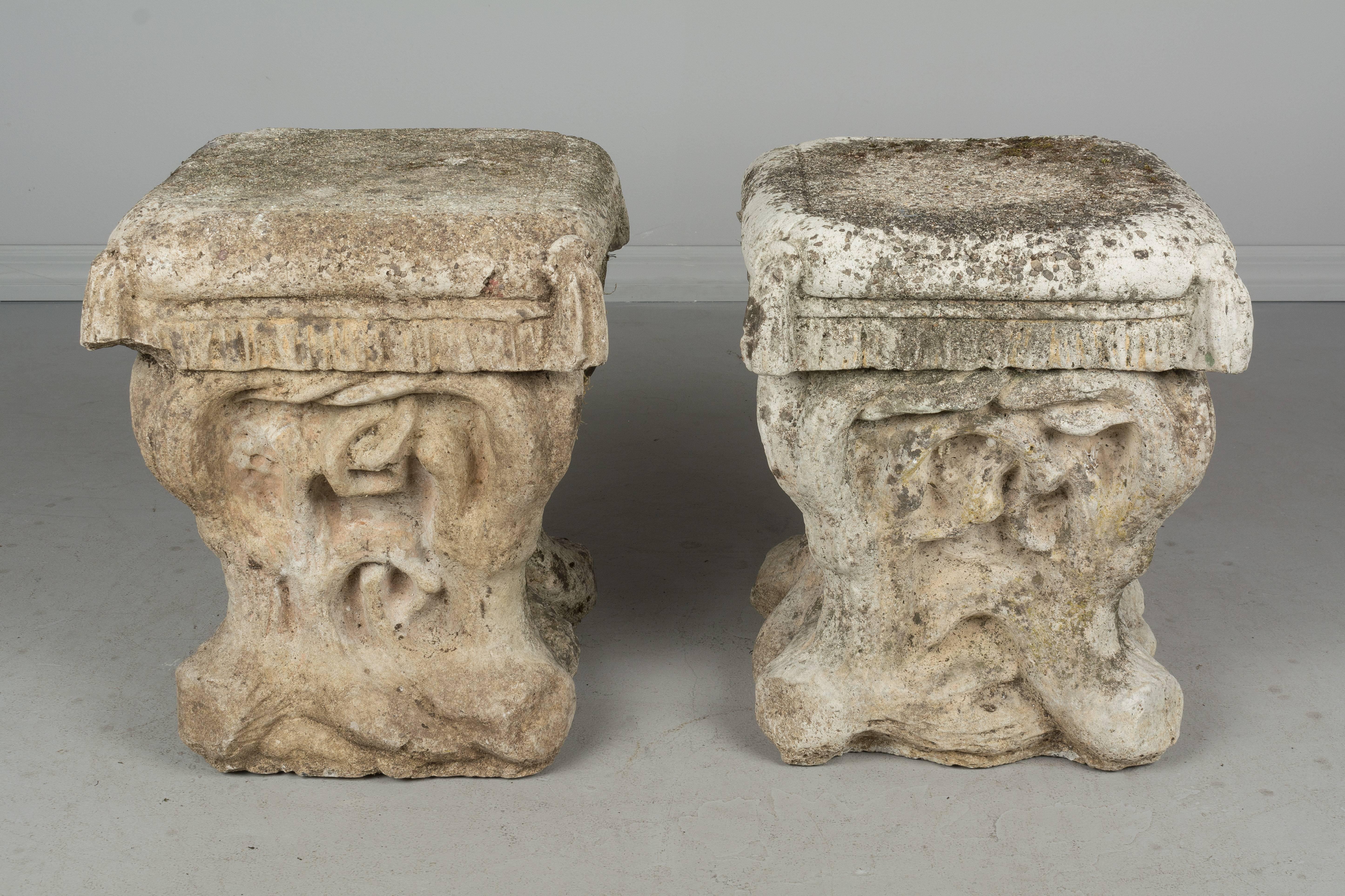 20th Century Pair of French Cast Stone Garden Stools