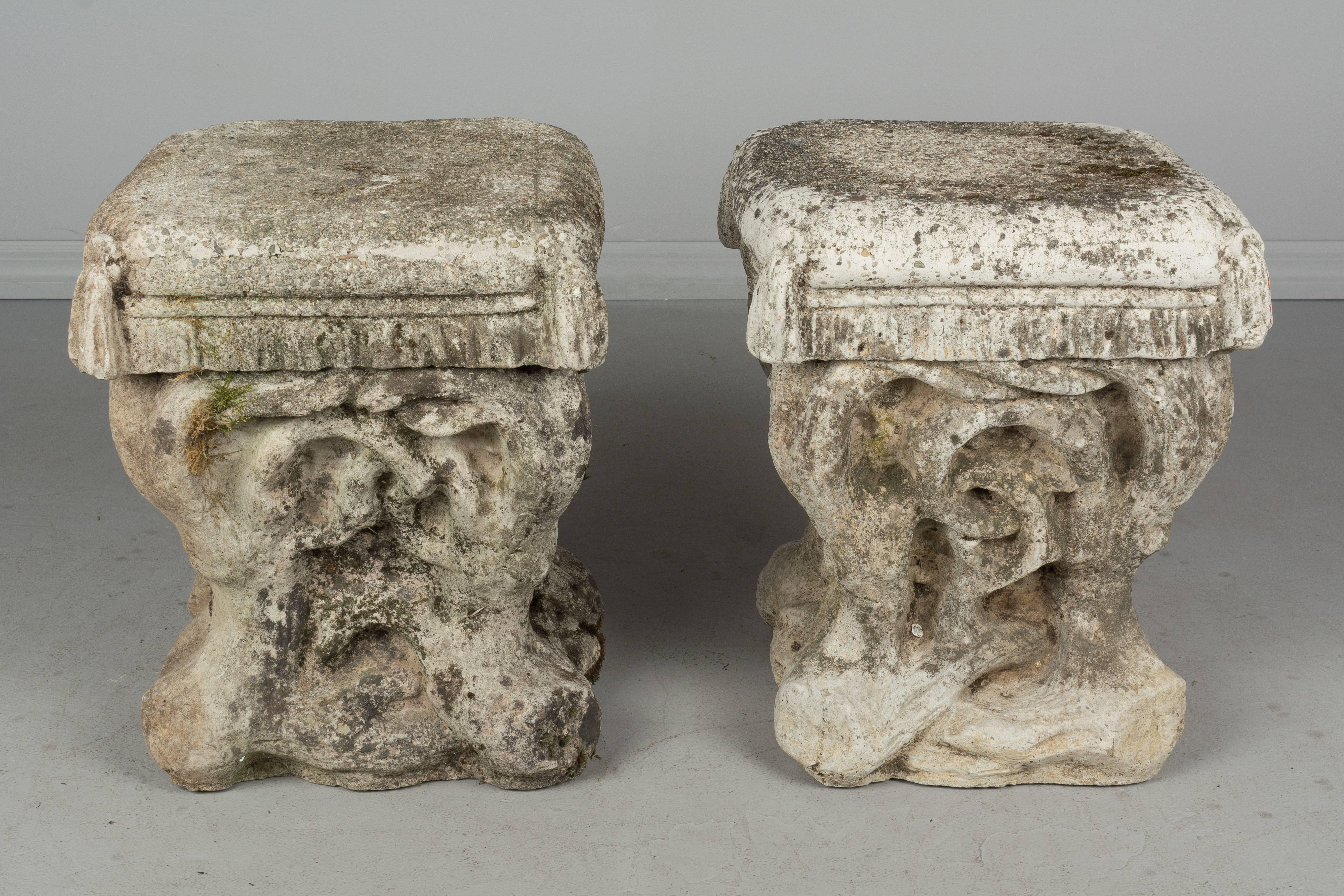Pair of French Cast Stone Garden Stools 1