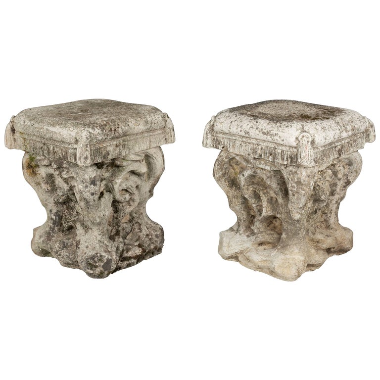 Pair of French Cast Stone Garden Stools at 1stDibs