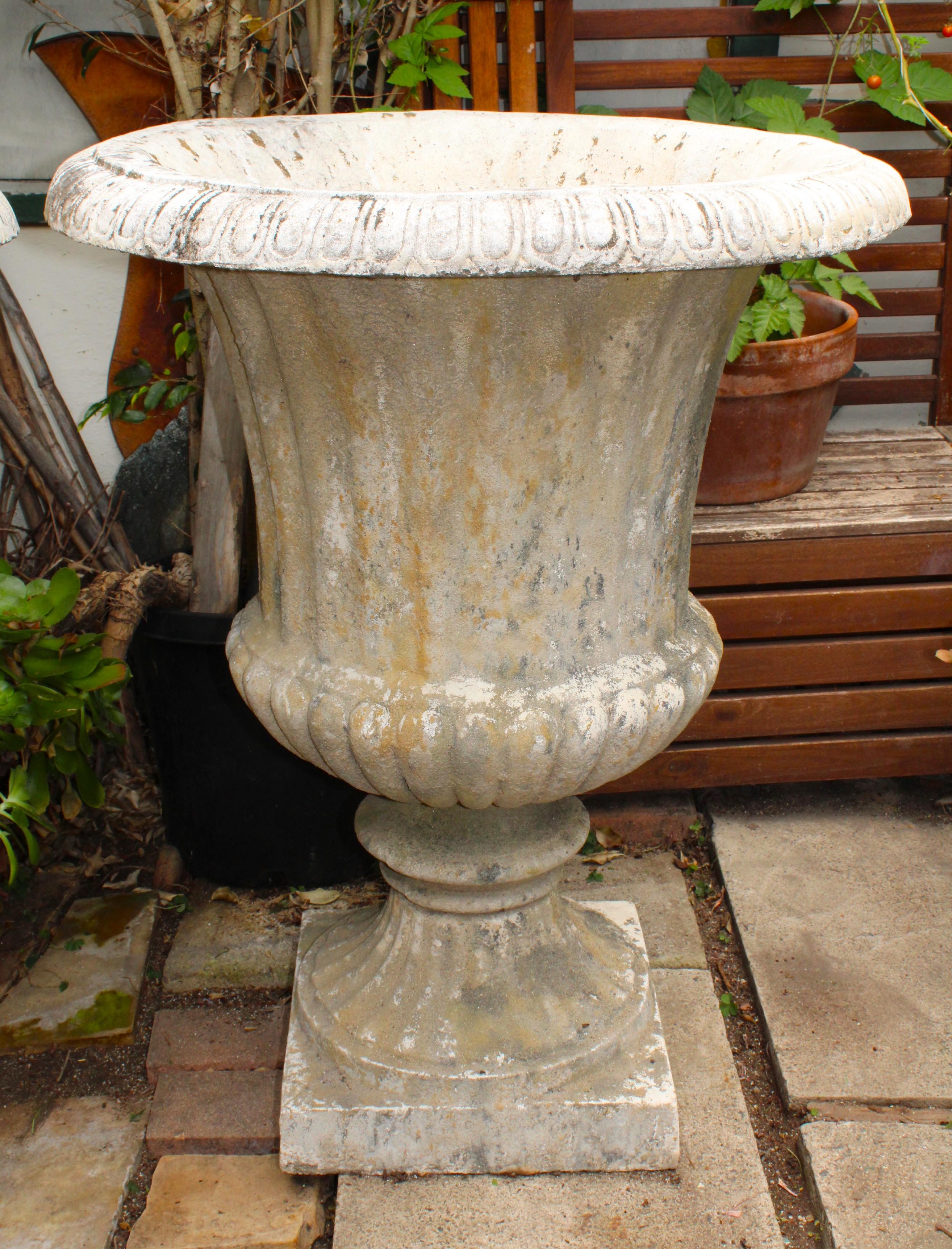 Neoclassical Revival Pair of French Cast Stone Garden Urns
