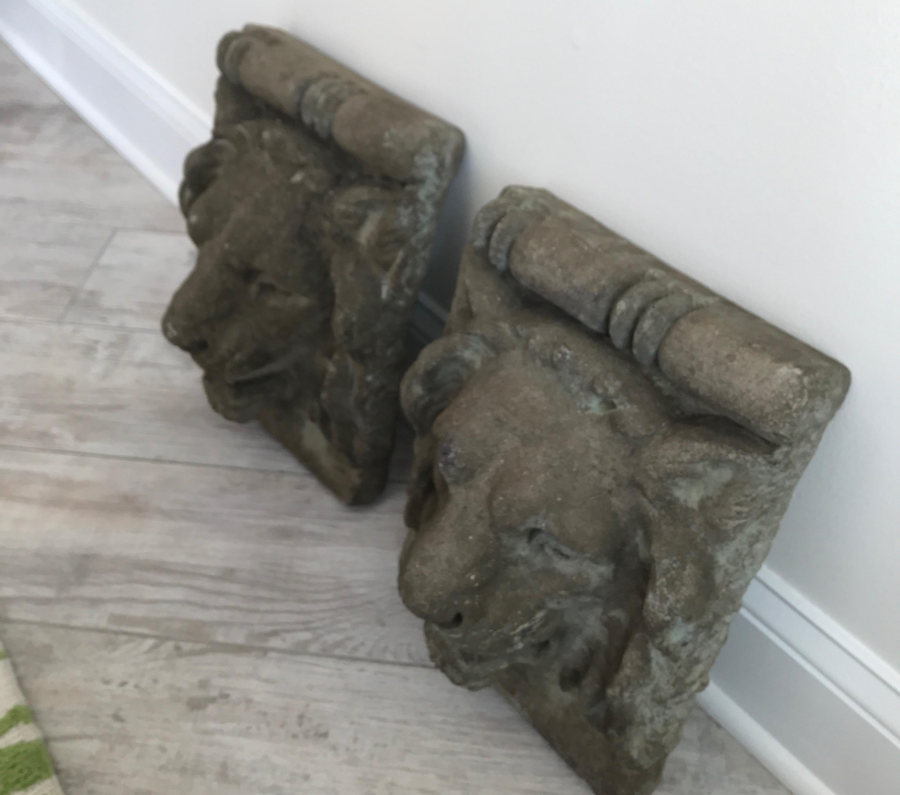 Pair of French Cast Stone Lion Head Wall Hangings 3