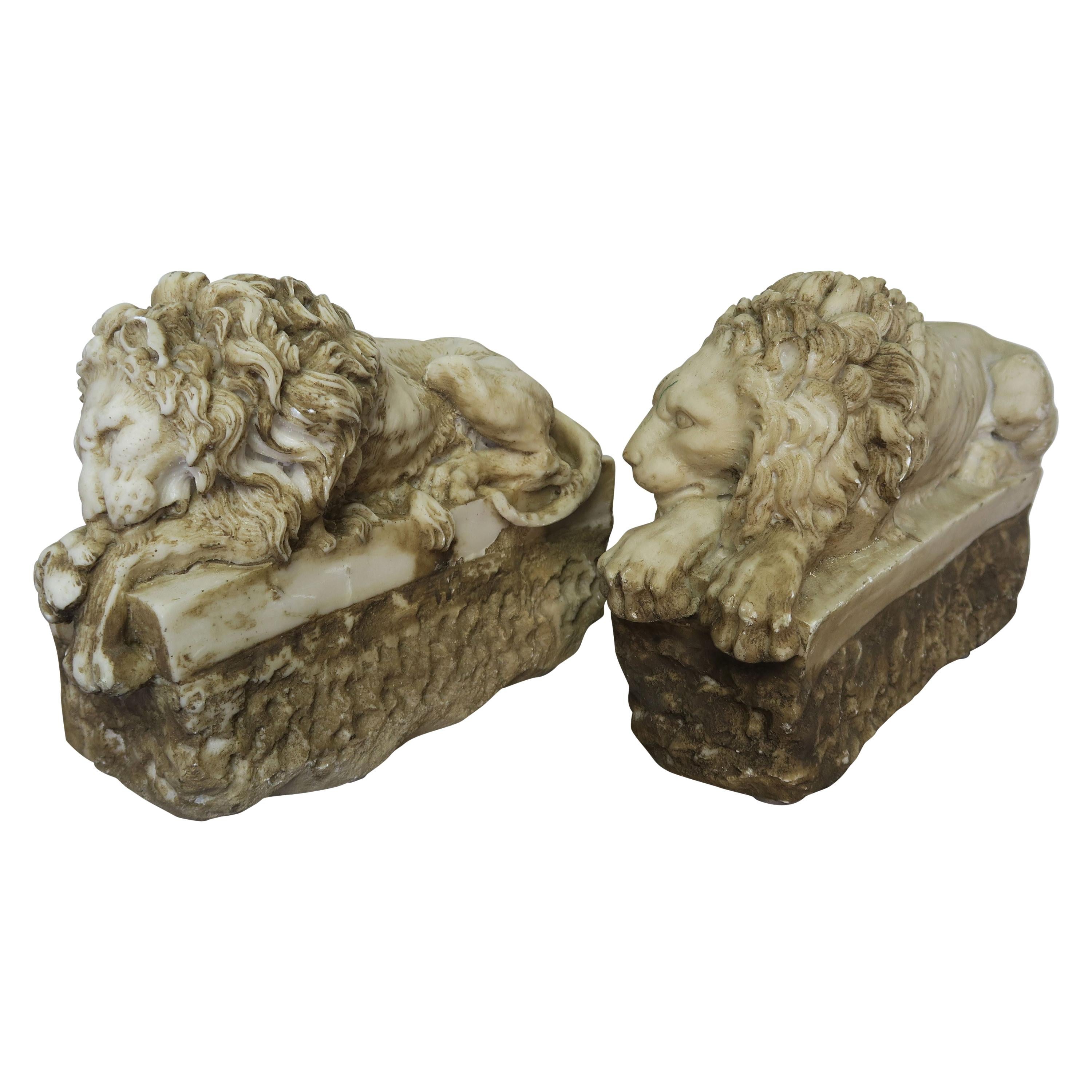 Pair of French Cast Stone Lions, circa 1900