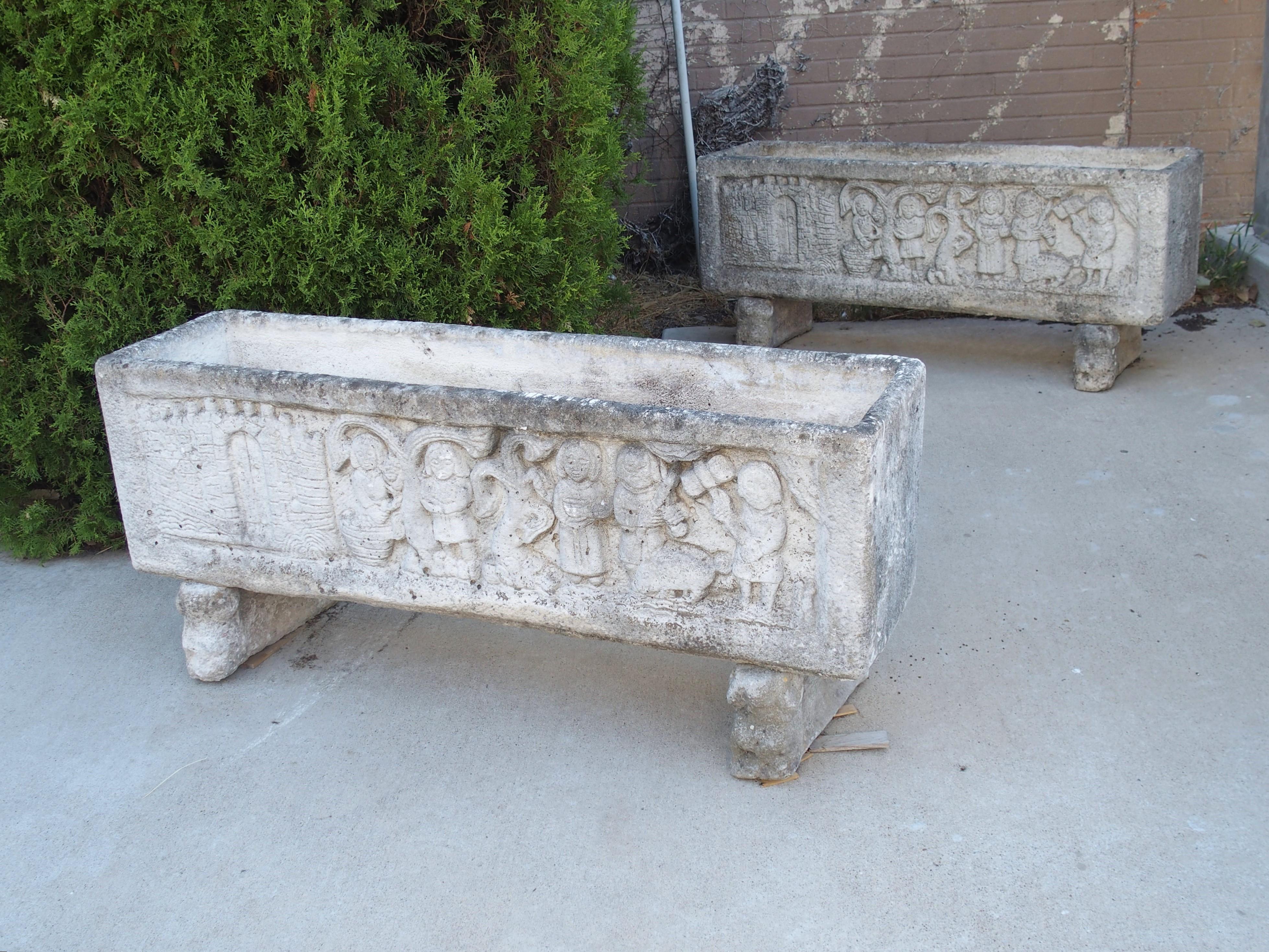 Pair of French Cast Stone Medieval Style Jardiniere Planters, Circa 1960s For Sale 16