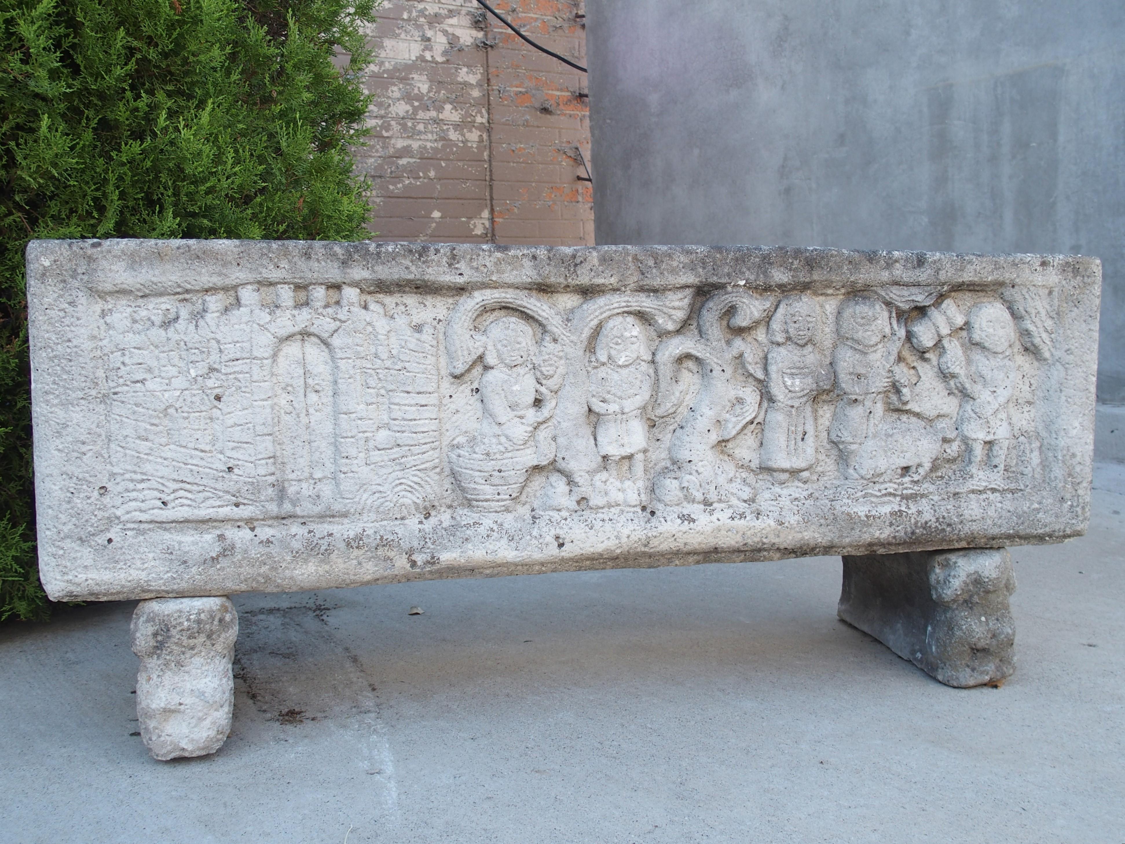 Pair of French Cast Stone Medieval Style Jardiniere Planters, Circa 1960s In Good Condition For Sale In Dallas, TX