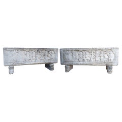 Vintage Pair of French Cast Stone Medieval Style Jardiniere Planters, Circa 1960s