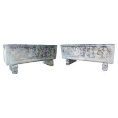 Pair of French Cast Stone Medieval Style Jardiniere Planters, Circa 1960s