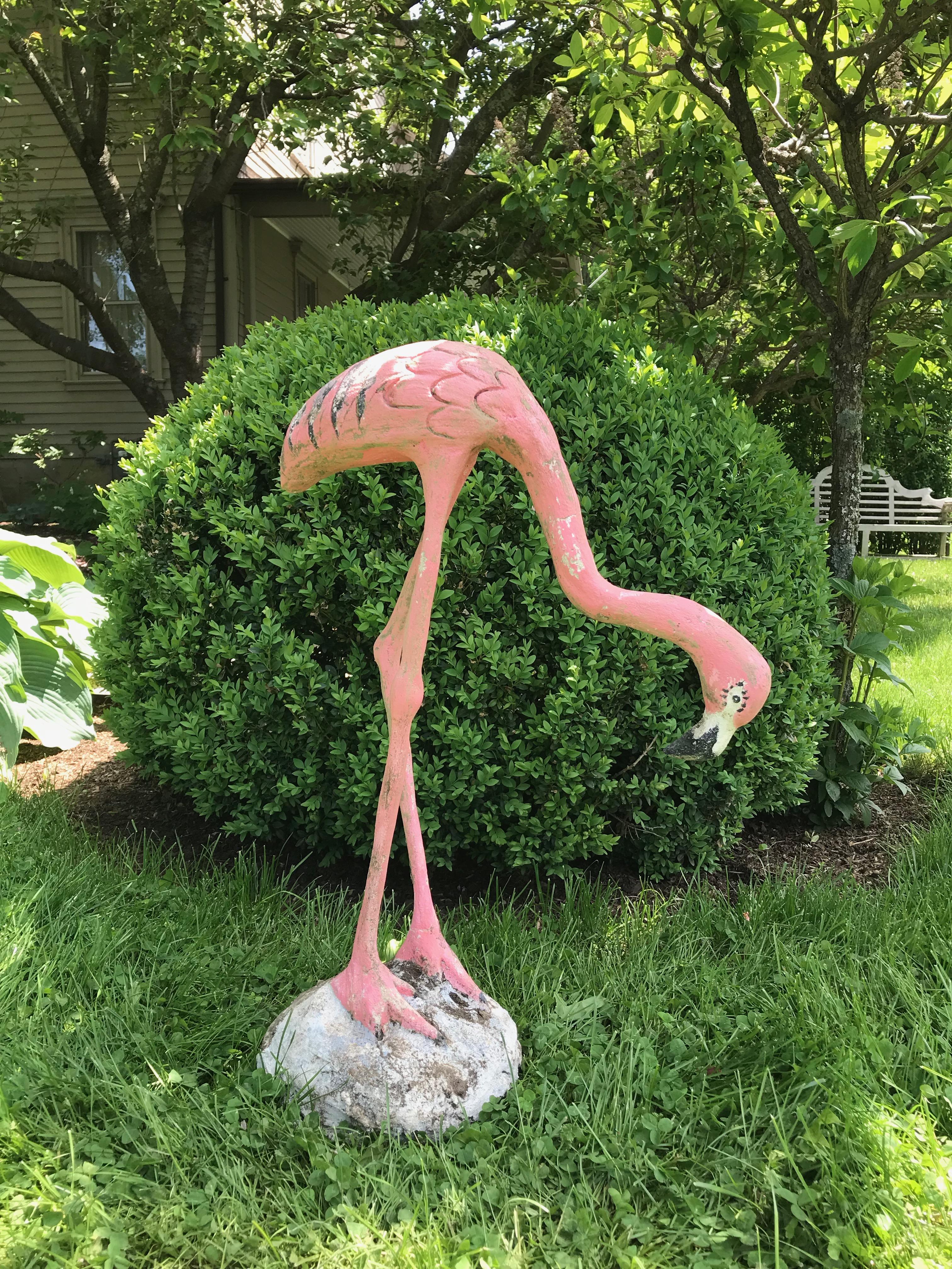 Pair of French Cast Stone Pink Flamingos, circa 1960s For Sale 2