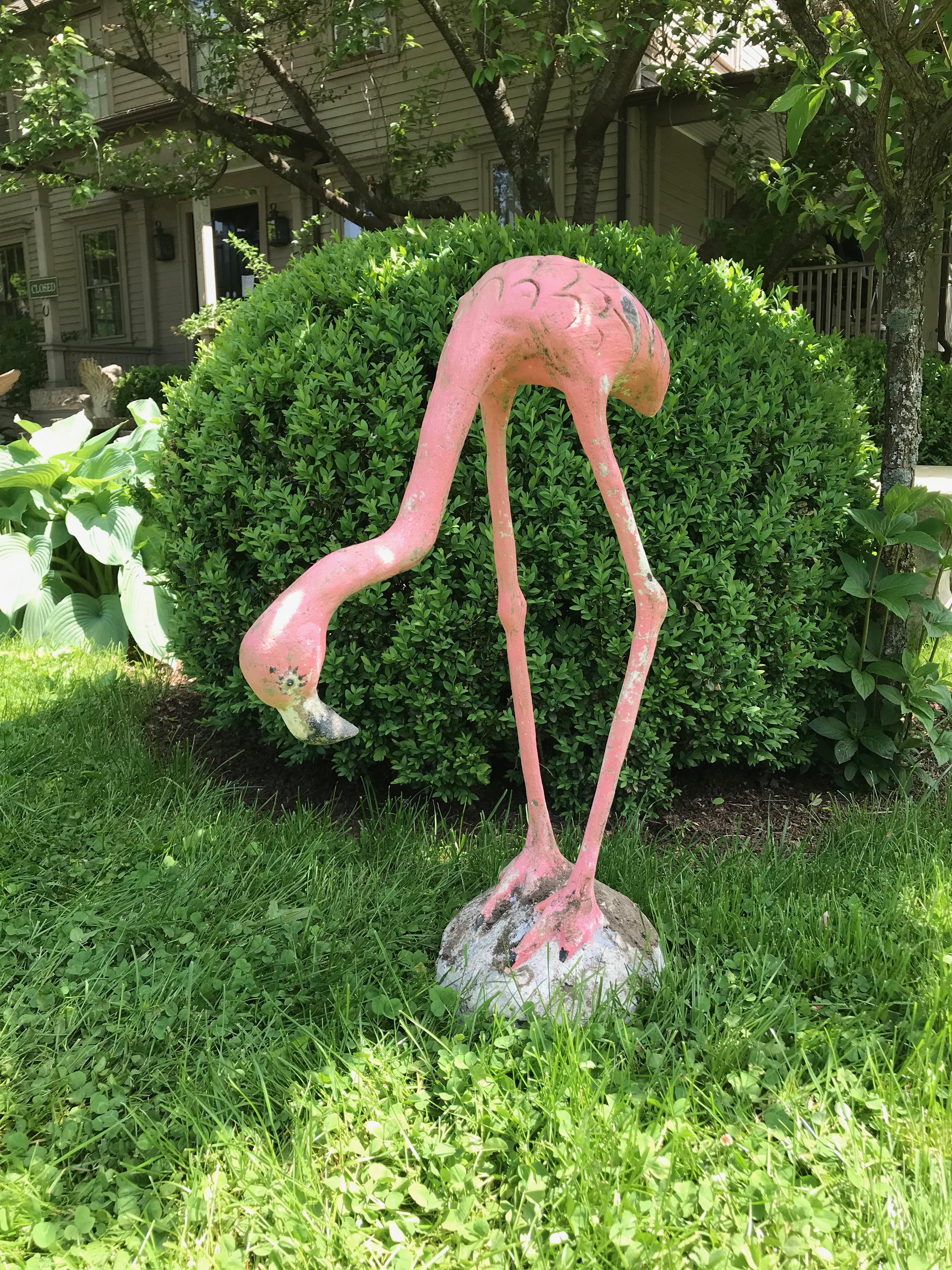 Pair of French Cast Stone Pink Flamingos, circa 1960s For Sale 3