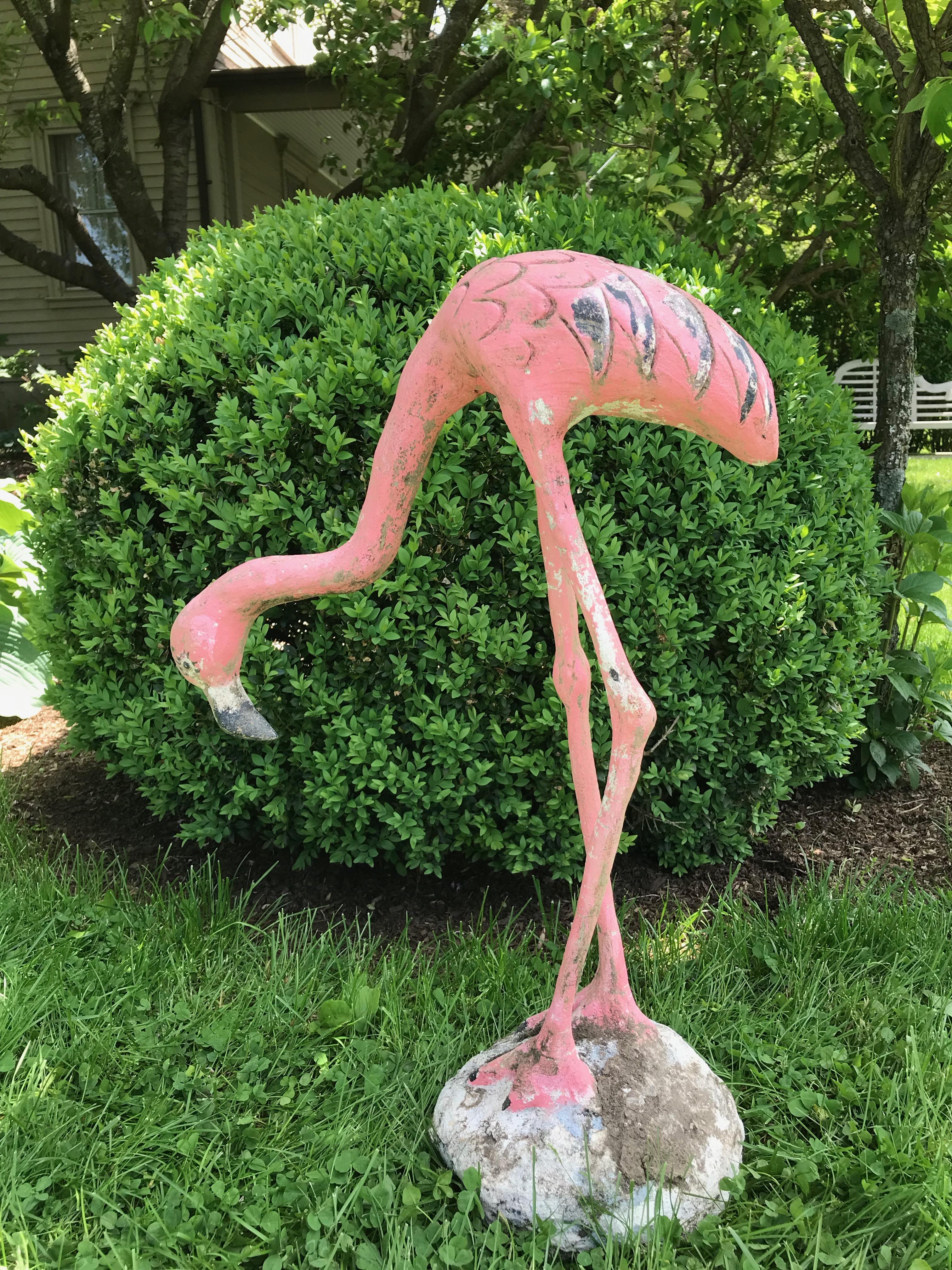 Pair of French Cast Stone Pink Flamingos, circa 1960s For Sale 4