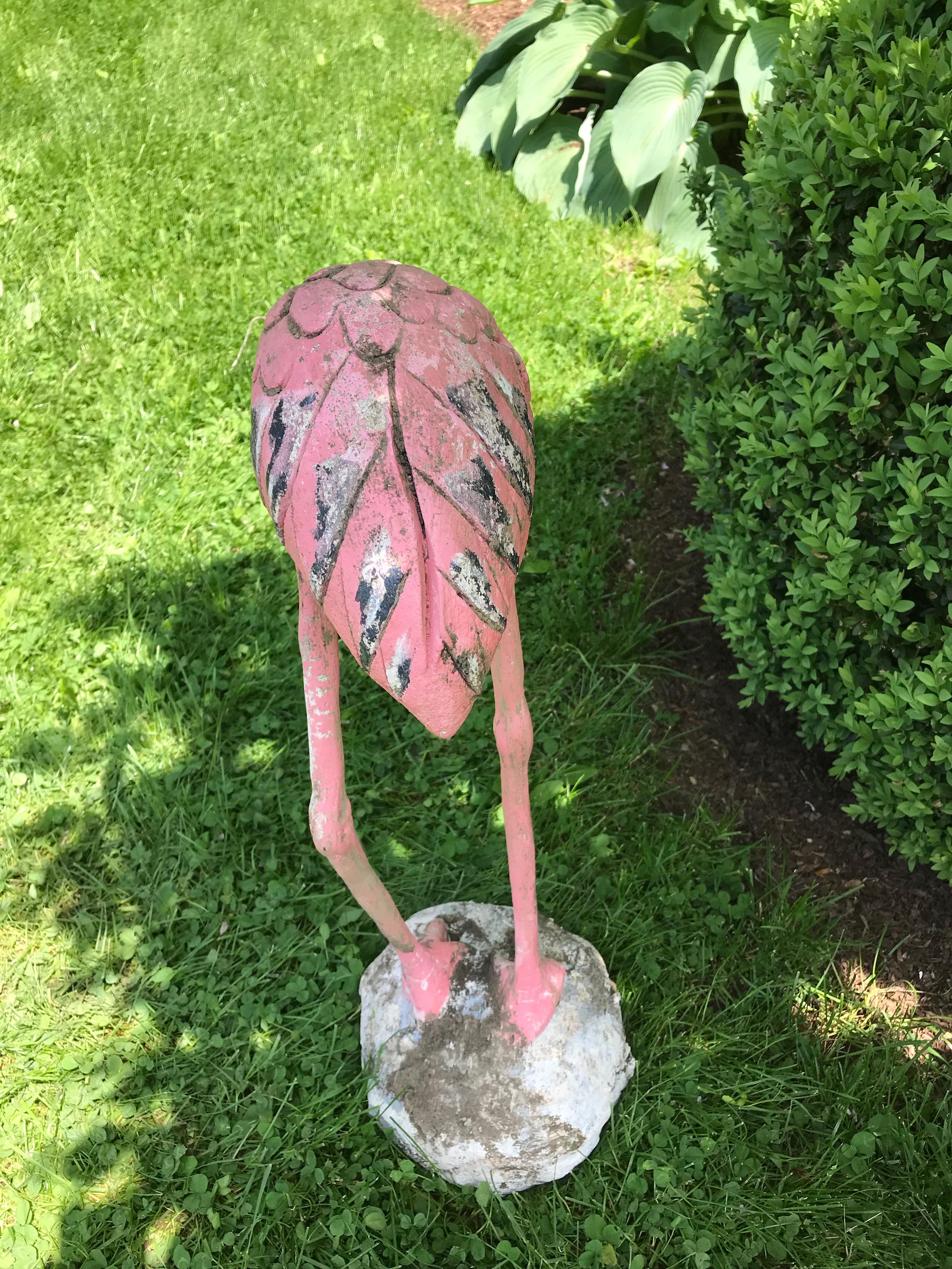 Pair of French Cast Stone Pink Flamingos, circa 1960s For Sale 5