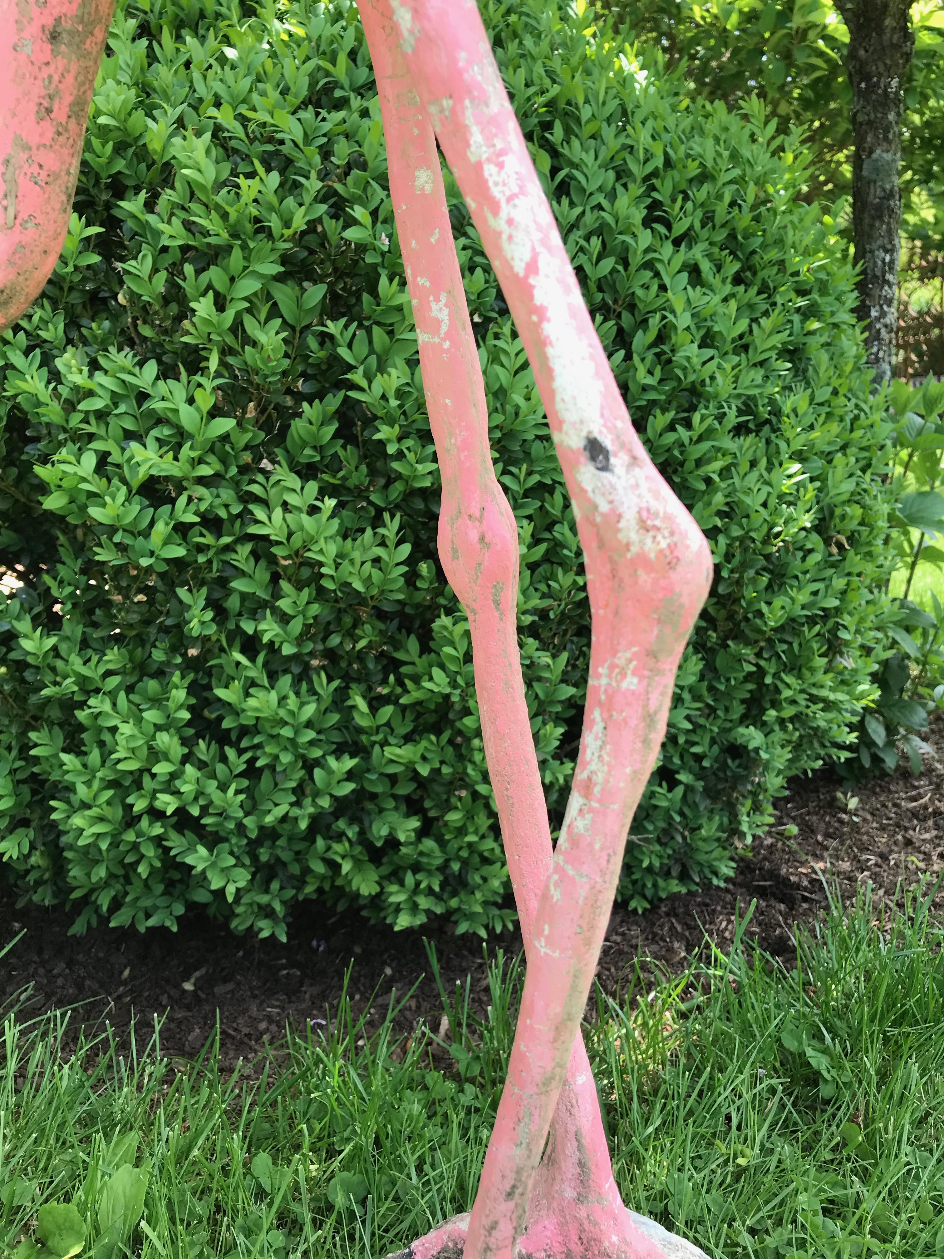 Pair of French Cast Stone Pink Flamingos, circa 1960s For Sale 6