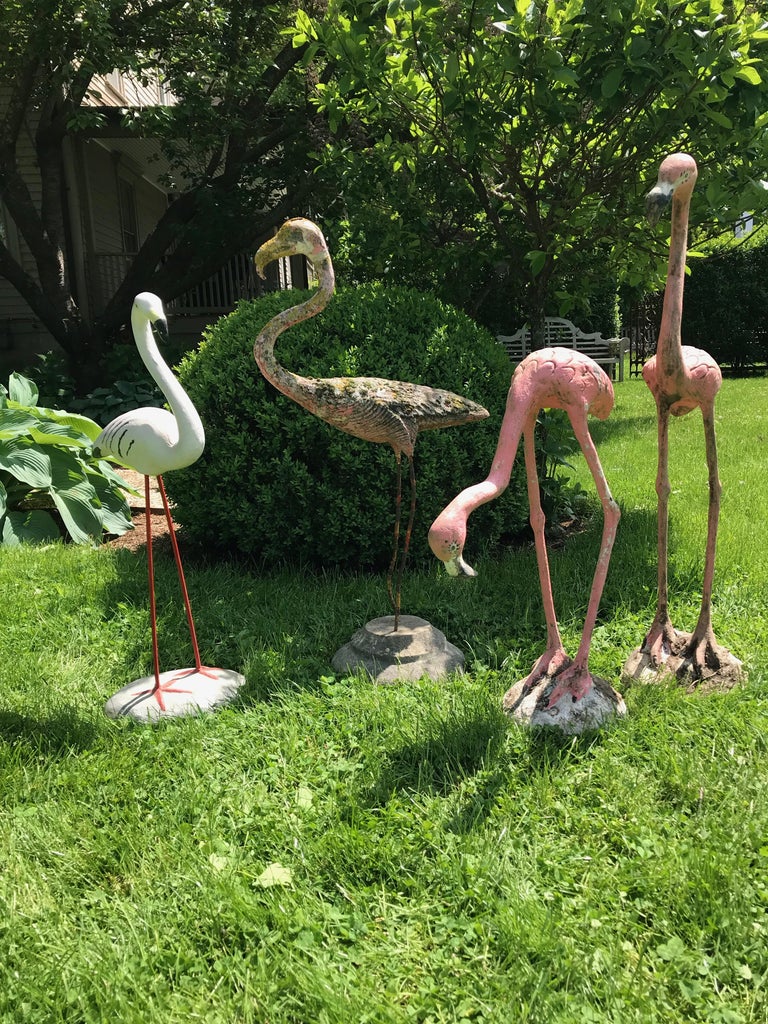 Pair of French Cast Stone Pink Flamingos, circa 1960s For Sale at 1stDibs