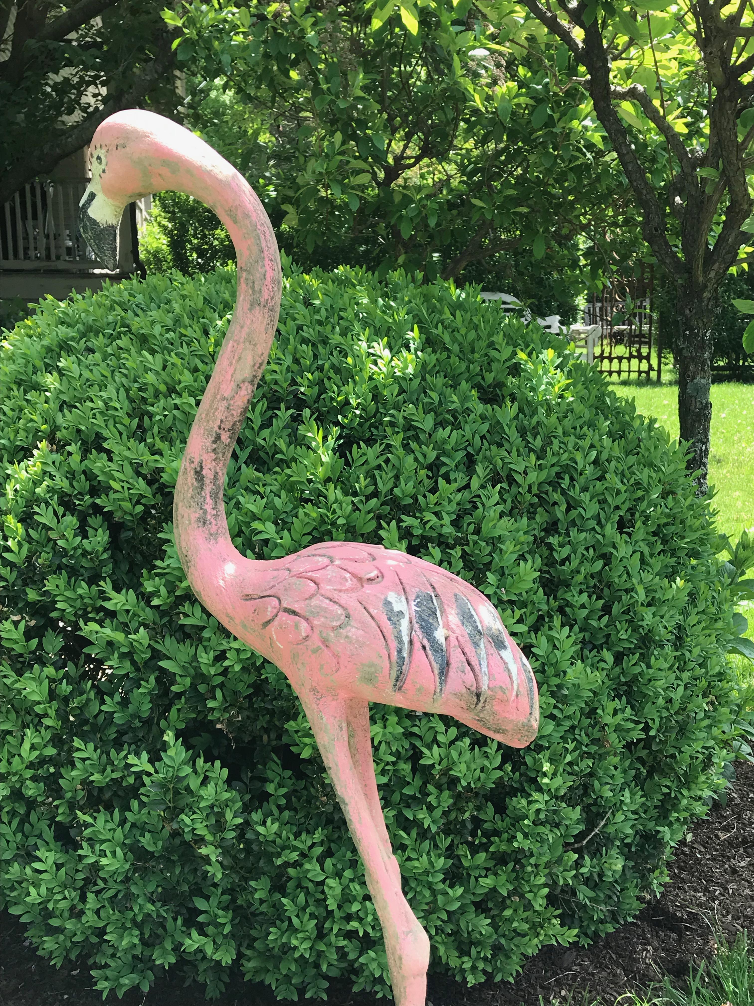 Pair of French Cast Stone Pink Flamingos, circa 1960s For Sale at