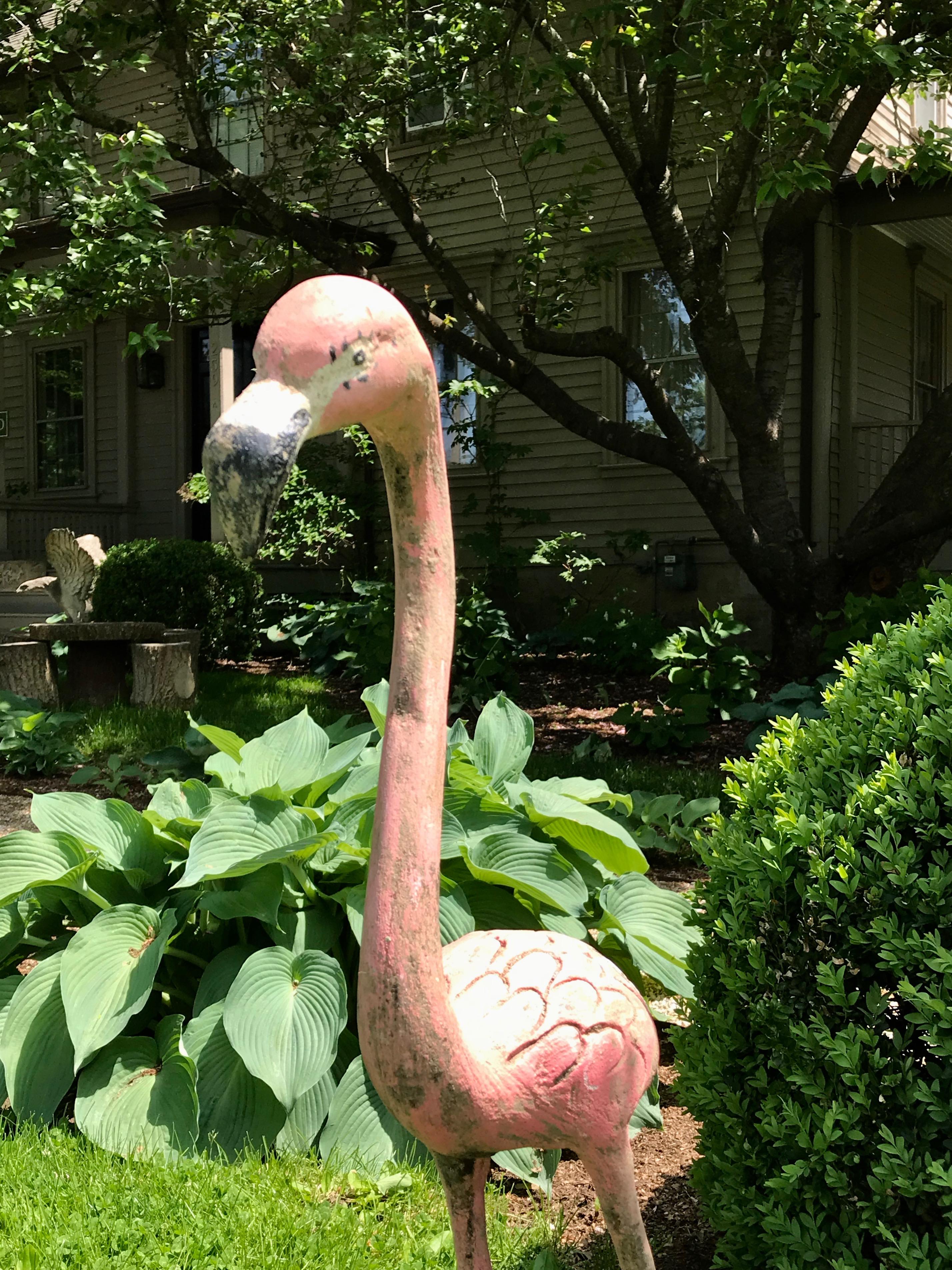 Mid-Century Modern Pair of French Cast Stone Pink Flamingos, circa 1960s For Sale
