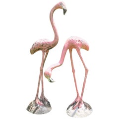 Pair of French Cast Stone Pink Flamingos, circa 1960s