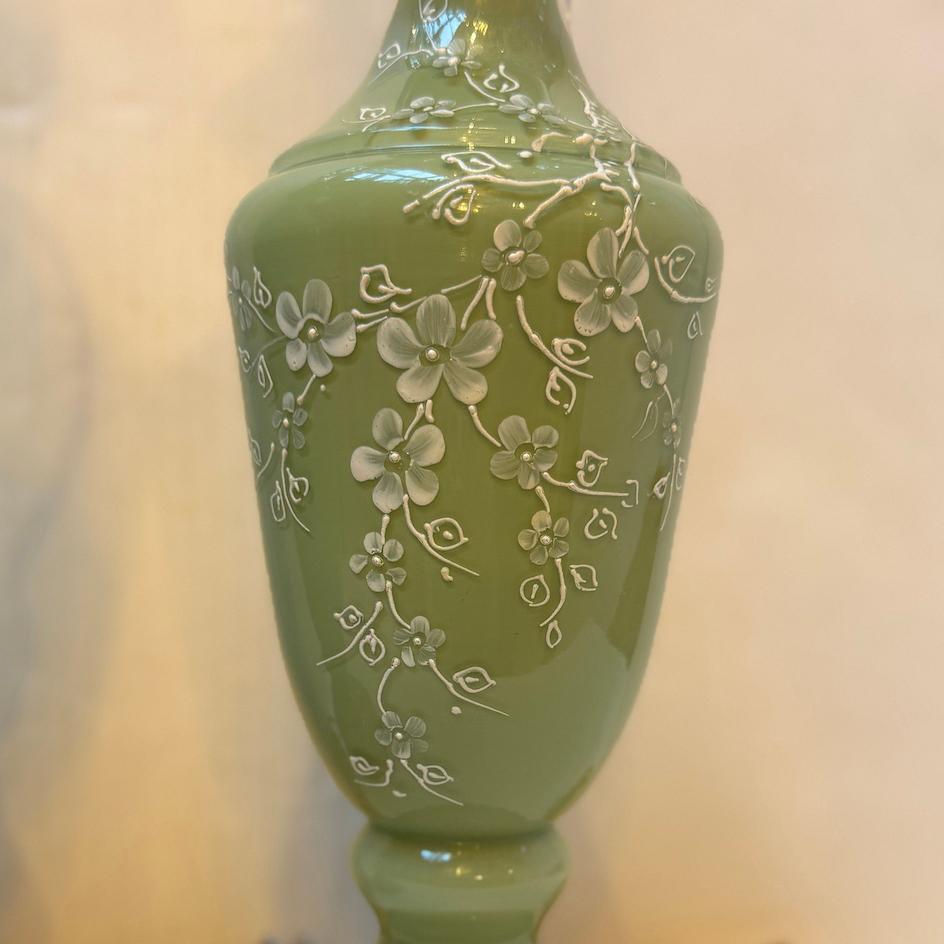 Pair of French Celadon Glass Lamps In Good Condition For Sale In New York, NY