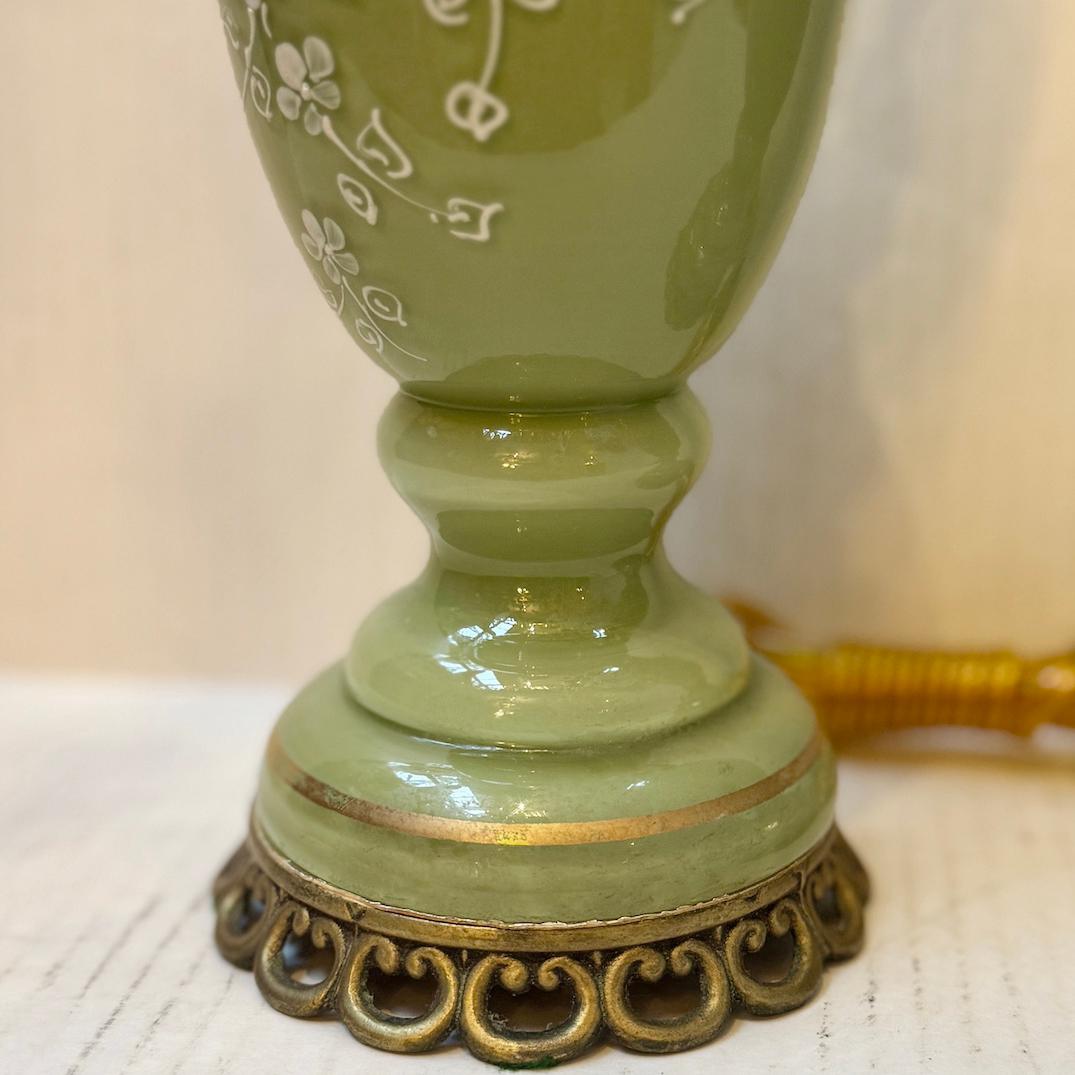 Mid-20th Century Pair of French Celadon Glass Lamps For Sale