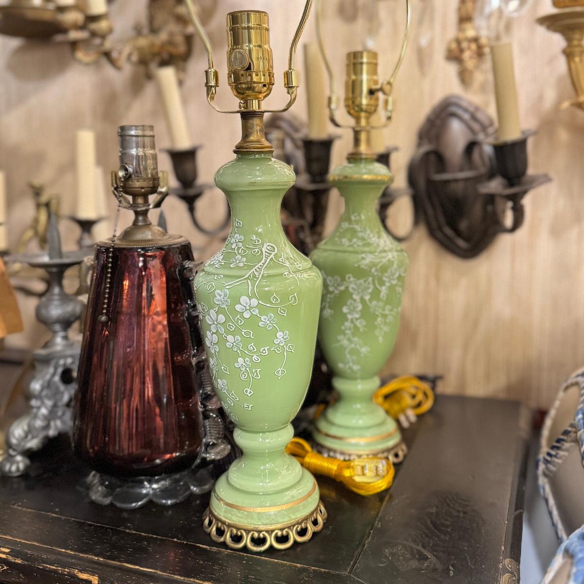 Pair of French Celadon Glass Lamps For Sale 2