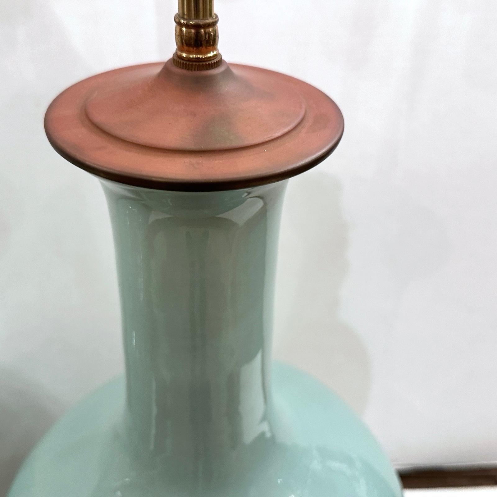 Mid-20th Century Pair of French Celadon Lamps  For Sale