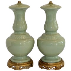 Pair of French Celadon Table Lamps