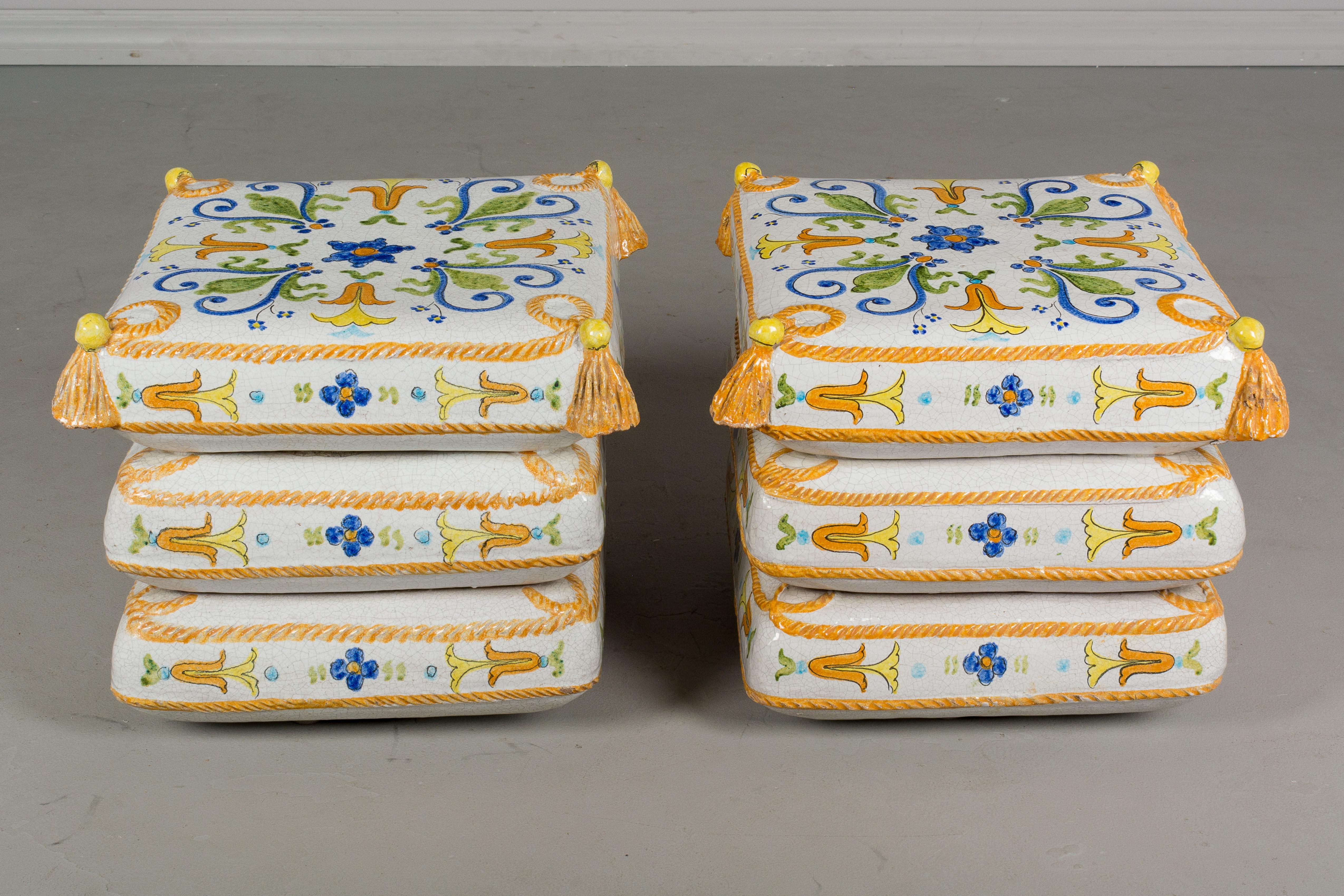 Hand-Painted Pair of French Ceramic Garden Stools